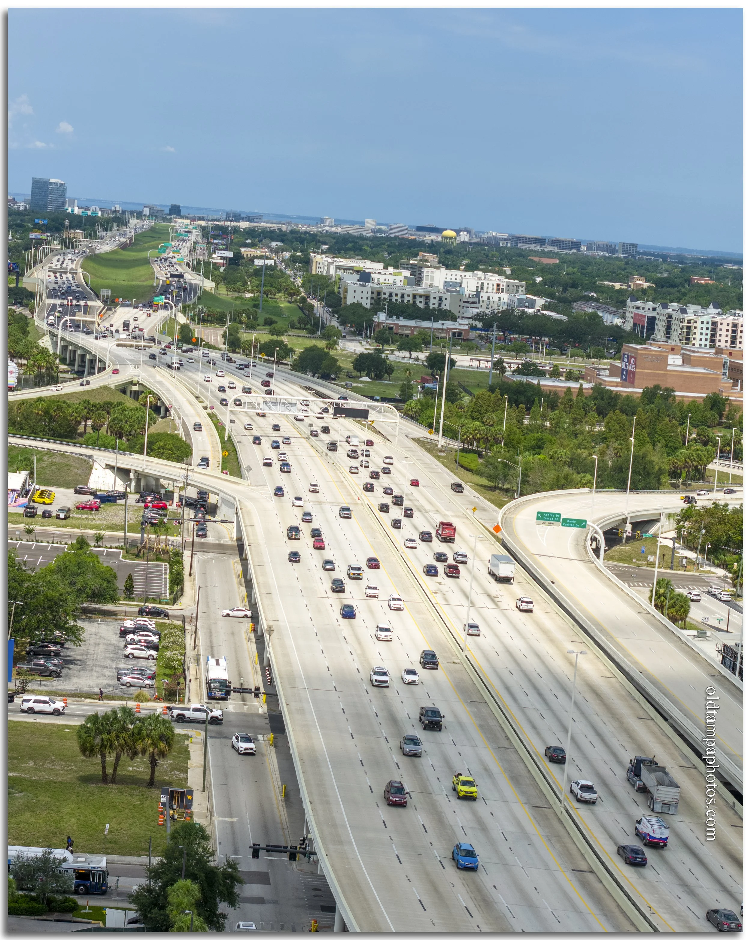 Historic construction of Interstate 275 through downtown Tampa during the early 1960s showing the transformation of Ybor City, Central Avenue, and the developing interstate highway system.