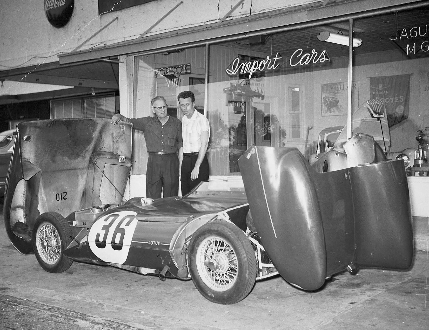 Jack Sr and his son Joe. Sheppard's was known in the sports car community for Joe's racing success. The car is a Lotus Eleven. It won its class at LeMans in 1956. Jack picked up the phone and called the factory. Spoke to Colin Chapman himself and str