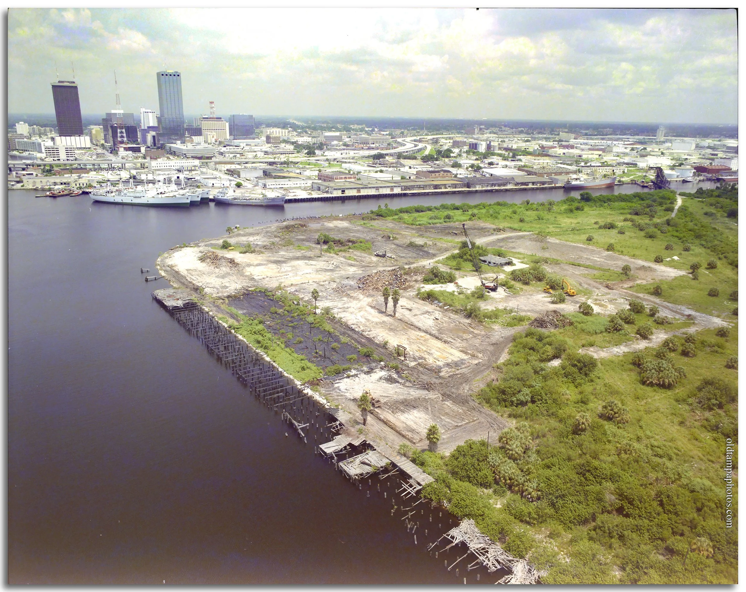 industrial waterfront before the island's transformation into a residential and commercial destination.