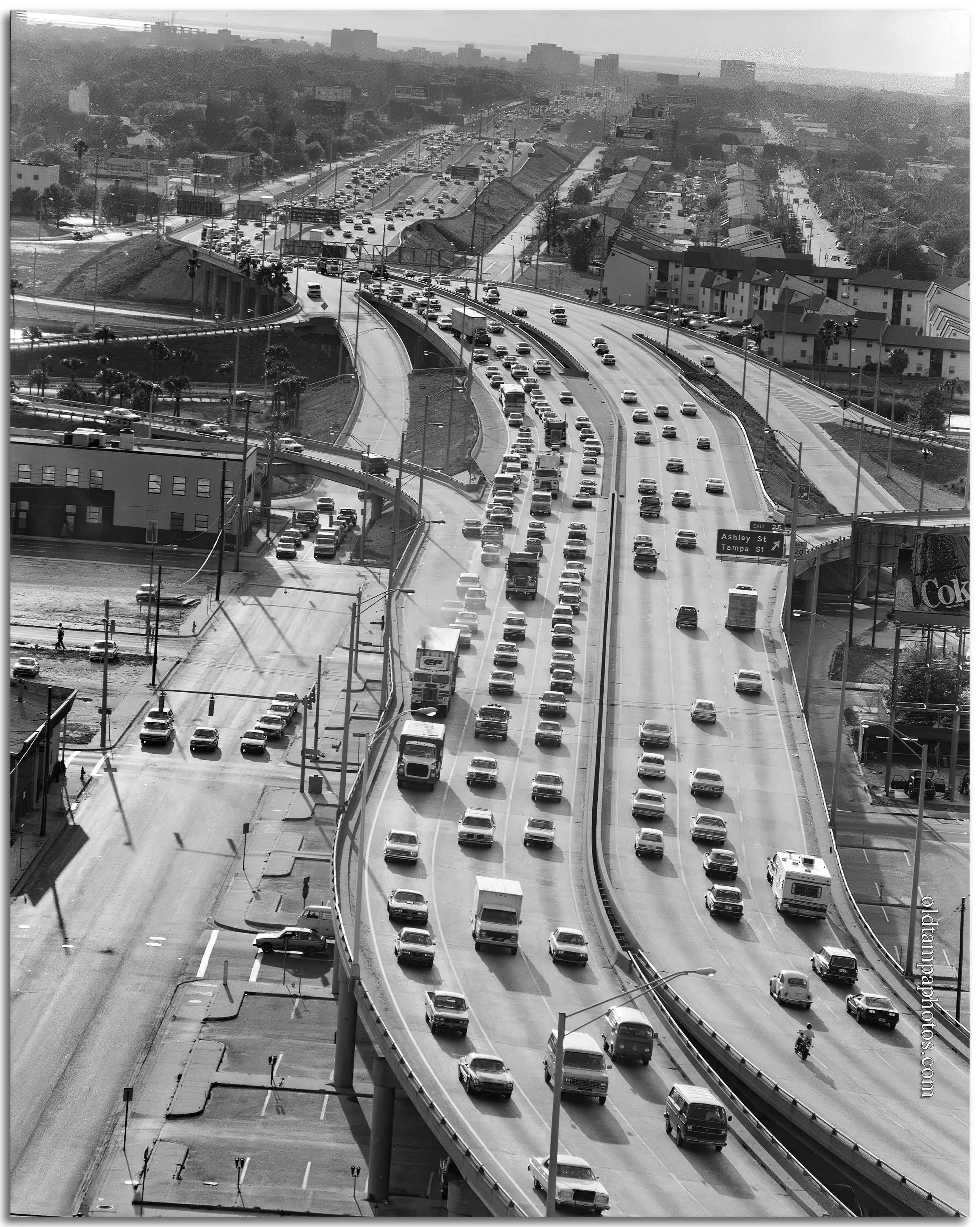 Historic construction of Interstate 275 through downtown Tampa during the early 1960s showing the transformation of Ybor City, Central Avenue, and the developing interstate highway system.