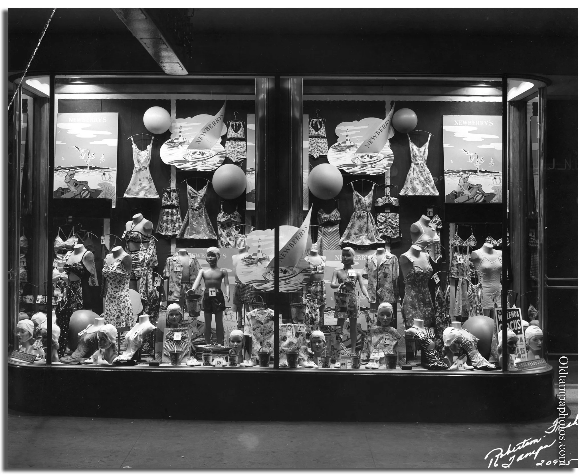Show window of thew J.J Newberry store at night.  Robertson and Fresh. Courtesy of the USF Digital Collection