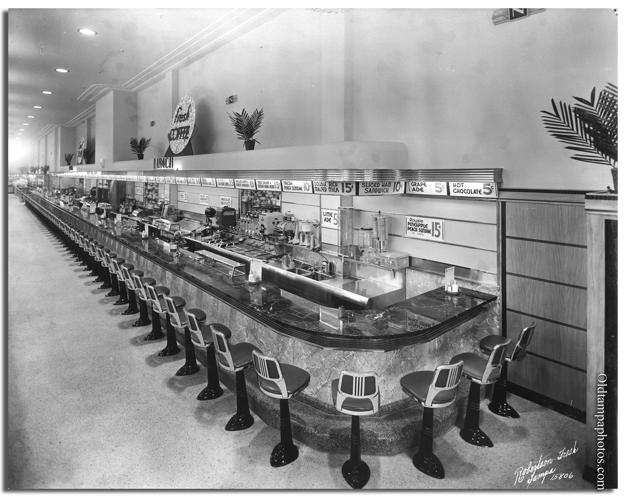 Soda fountain in the J.J Newberry Store, Tampa.  Robertson and Fresh. Courtesy of the USF Digital Collection
