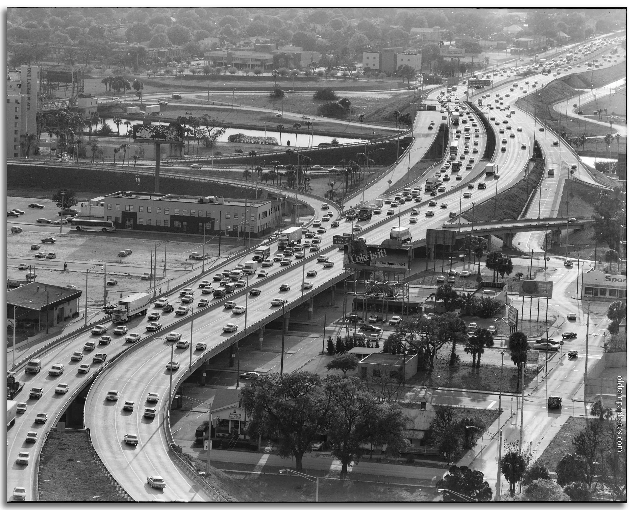 Historic construction of Interstate 275 through downtown Tampa during the early 1960s showing the transformation of Ybor City, Central Avenue, and the developing interstate highway system.