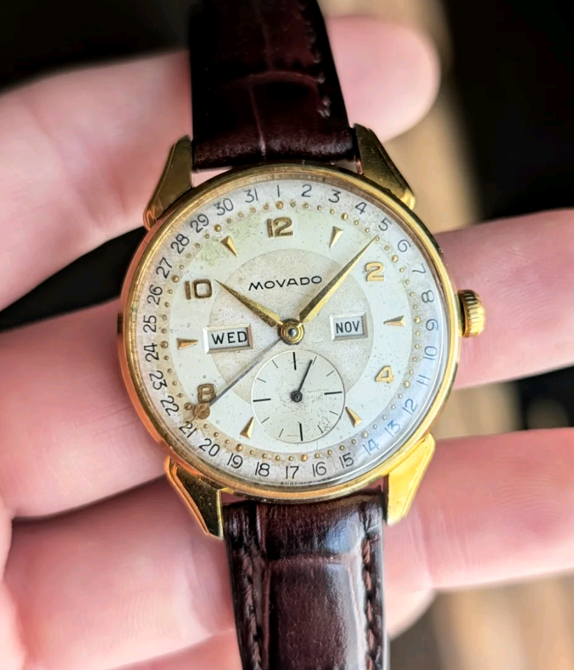 Vintage 14k Gold Movado Triple Calendar