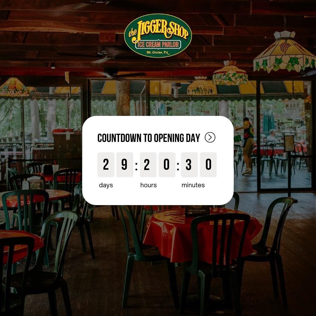Let the countdown begin!⏰ 

Kick off this summer the right way with a visit to the Jigger Shop! Our first day of the season will be Saturday, May 11th!

#thejiggershop #mtgretna #jiggershop #icecreamparlor