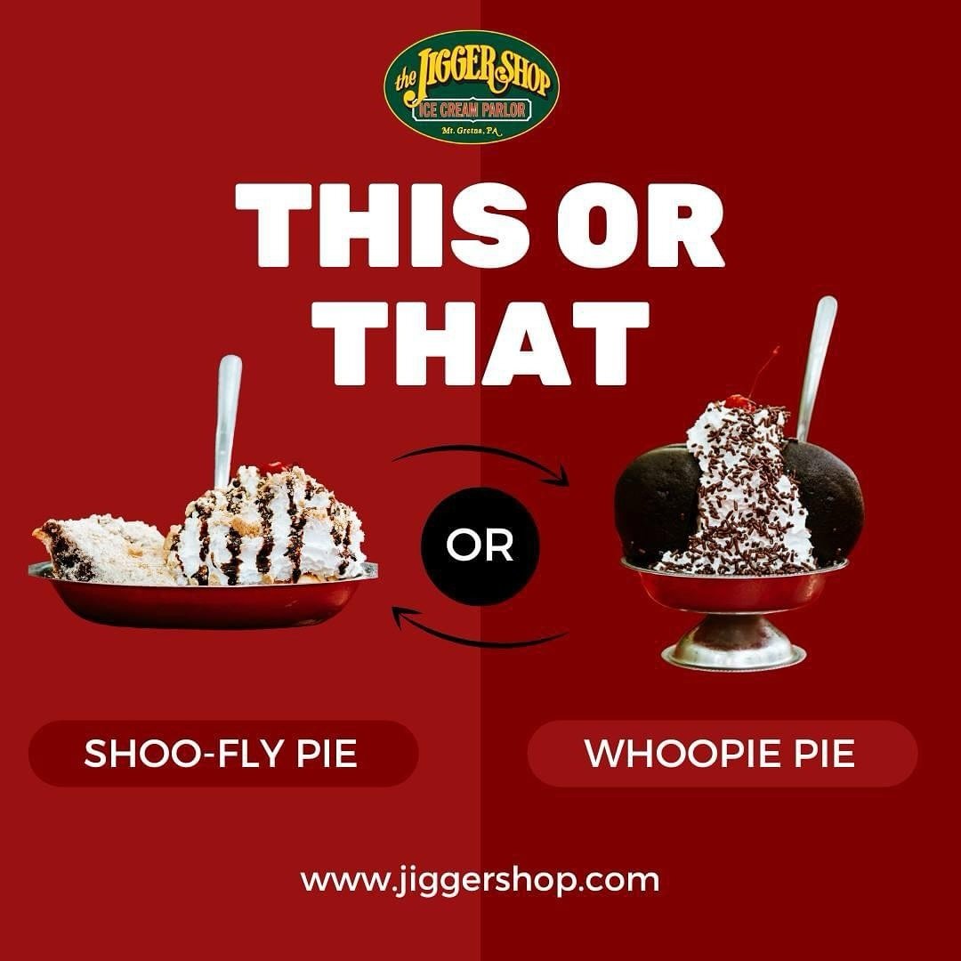 This or That: Whoopie Pie Sundae or Shoo-fly Pie Sundae? 
Which one would you choose?😋

#whoopiepiesundae #shooflypiesundae #thisorthat #thejiggershop