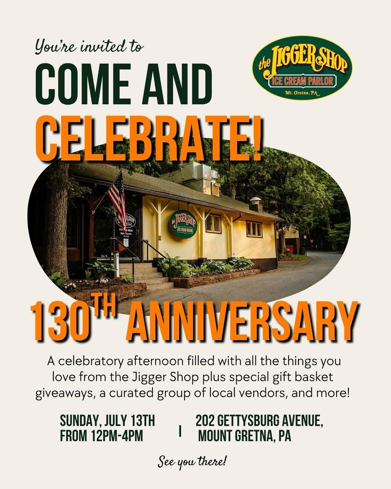 Celebrate 130 Years with Us!

The Jigger Shop is turning 130, and we want you to celebrate with us! Join us on Sunday, July 13th from 12&ndash;4pm for a festive afternoon filled with all the things you love from the Jigger Shop plus special gift bask