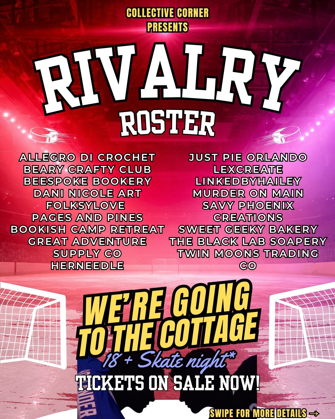 It&rsquo;s not just skate night, it&rsquo;s rivalry night 🔥🏒

We&rsquo;ve got a full vendor lineup loaded with fandom finds, heated rivalry flash tattoos by @herneedleee, a live playoff game watch, and a DIY sign station so you can make your own ga