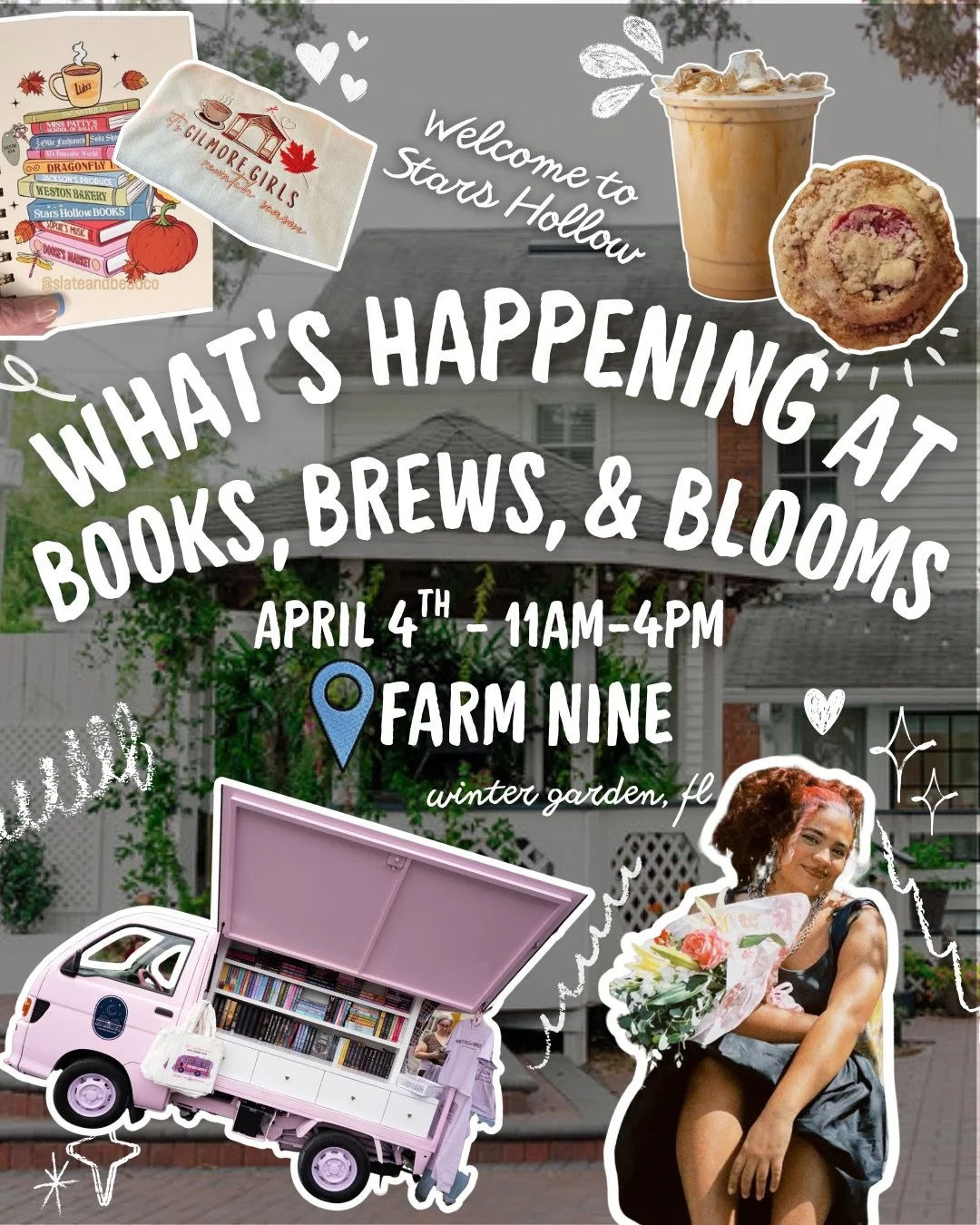 If Stars Hollow had a spring market&hellip; this would be it ☕🌸📚

Join us for Books, Brews &amp; Blooms at @farmnine , your dreamy small-town day filled with fresh florals, local vendors, coffee, and cozy moments around every corner.

✨ Shop small 