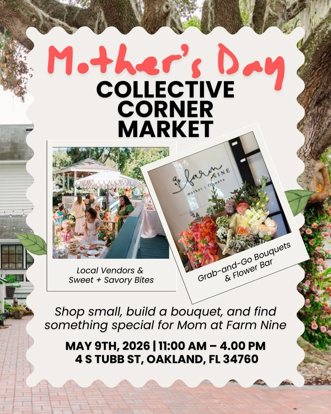 Celebrate Mom 💐 with  @collectivecornerflorida x @farmnine 
Join us May 9th from 11AM&ndash;4PM for a day of shopping small and soaking in the sweetest market vibes.

📍@farmnine | 4 S Tubbs St, Oakland, FL

Start with fresh flowers from Farm Nine, 