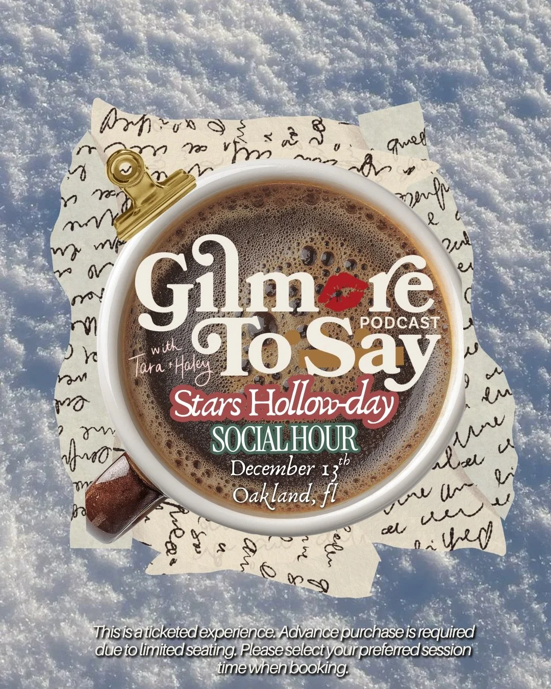 I smell snow much more to say for Stars Hollow-day Social Hour! ❄️☕️

Join Tara and Haley, hosts of @gilmoretosaypodcast, as they lead a conversation you will follow, about all your favorite characters and storylines with games, deep dives, and quest