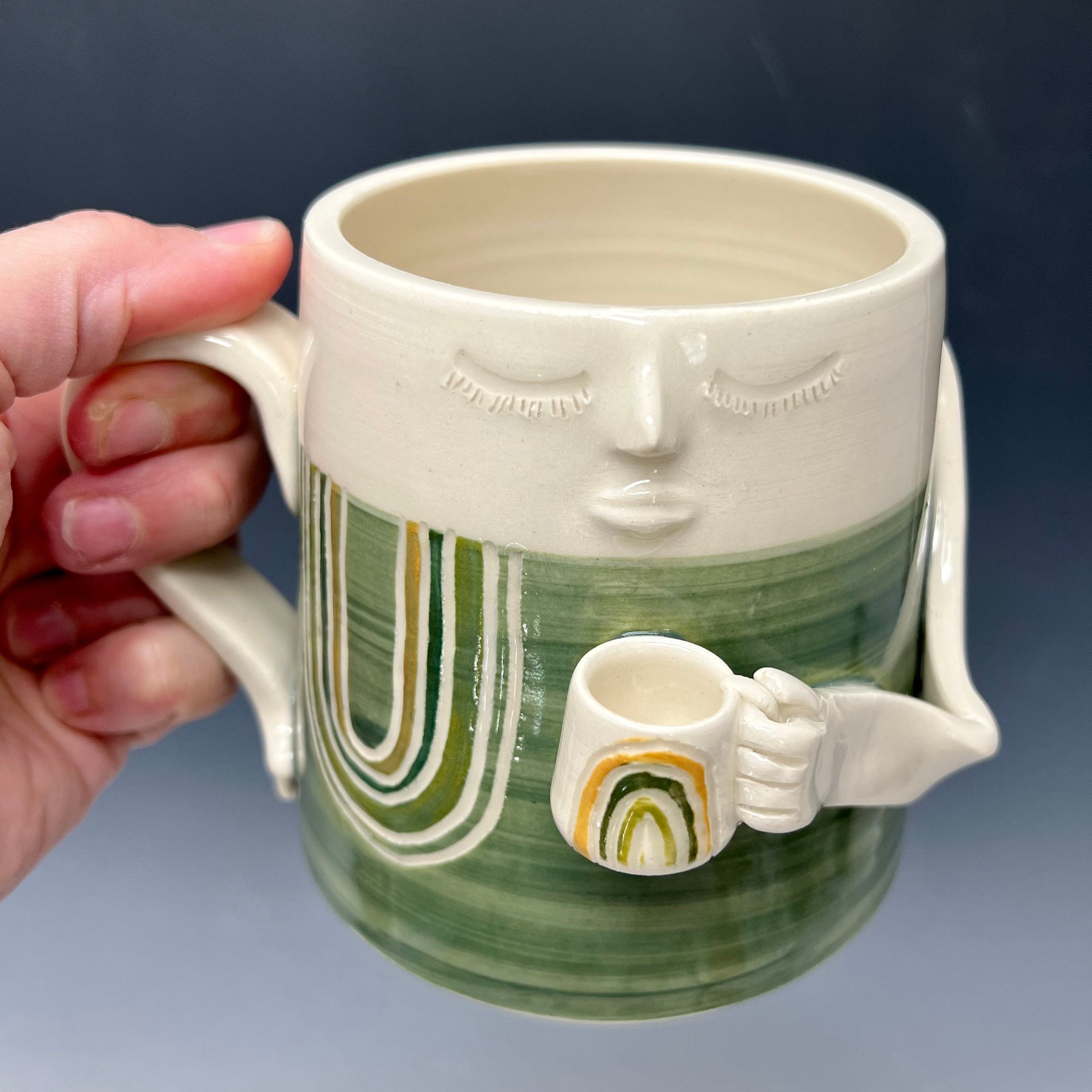 Retro Green Striped Lady Mug