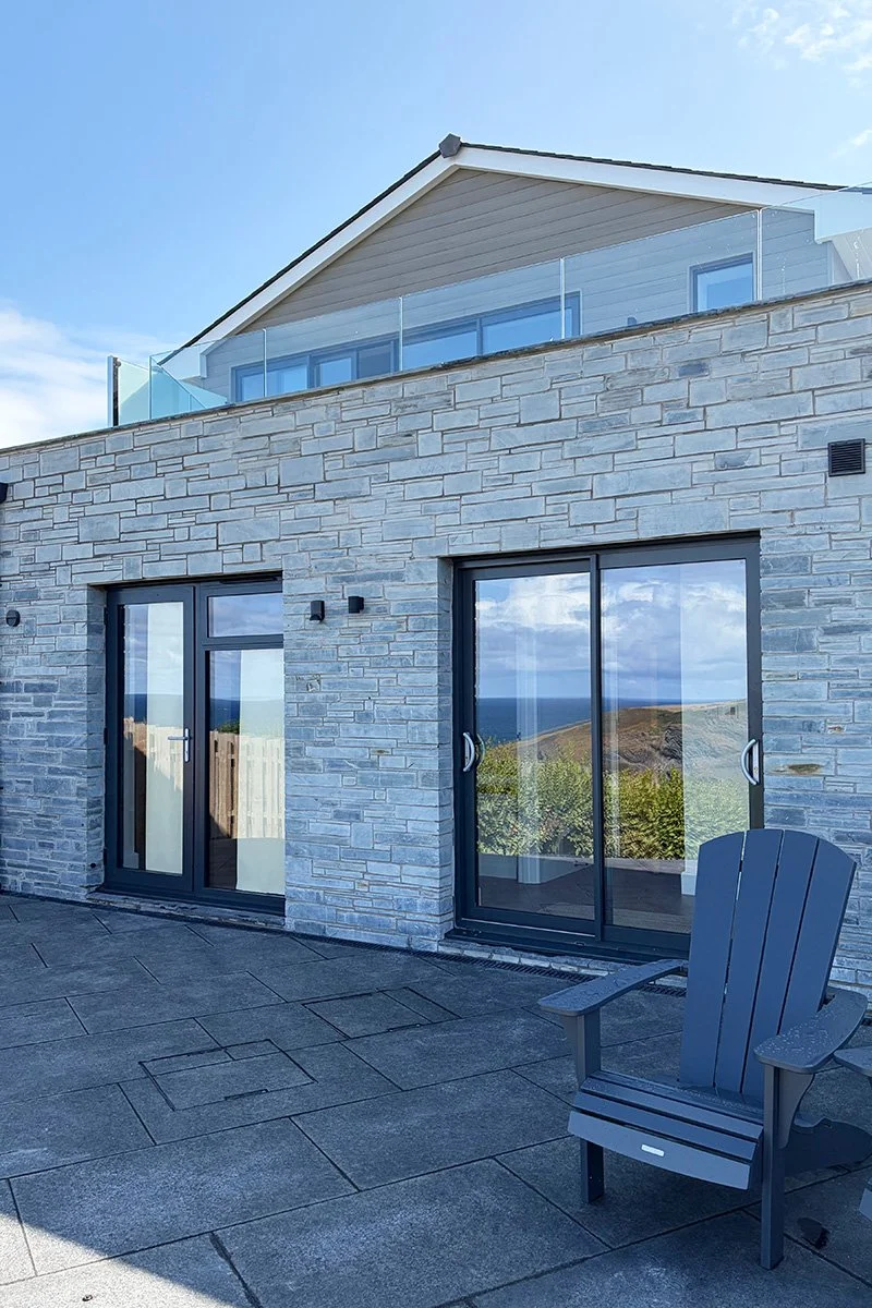 rear terrace with views over Port Isaac at pebblestones self catering holiday accommodation in cornwall