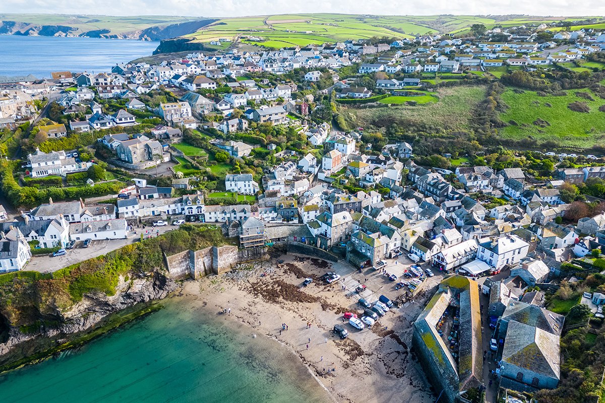 port isaac, cornwall, seen from the air