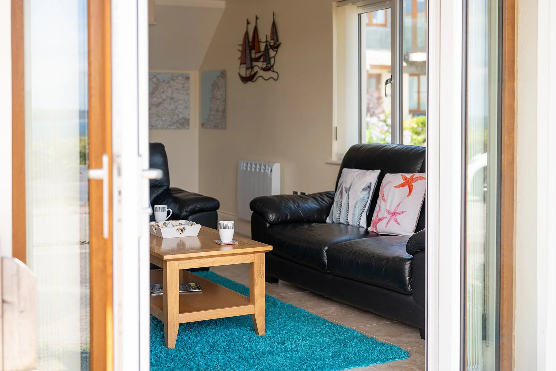 looking from the patio into the living space at sea gems self catering holiday let 