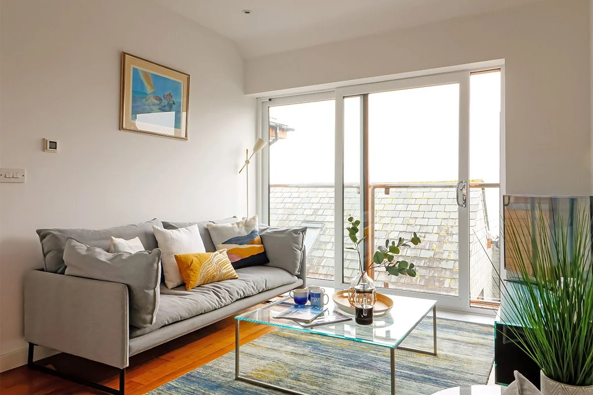 living room at number 9 castle rock in Port Isaac