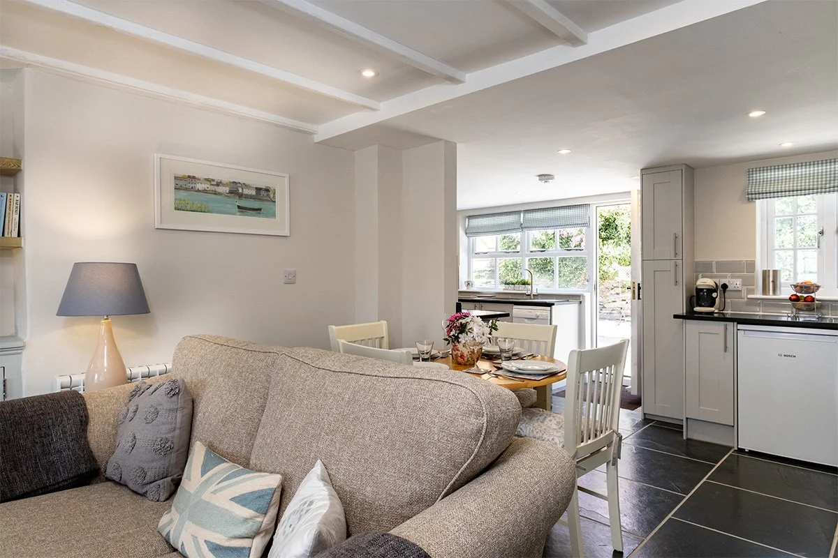 living and dining room at gulls roost in port Isaac