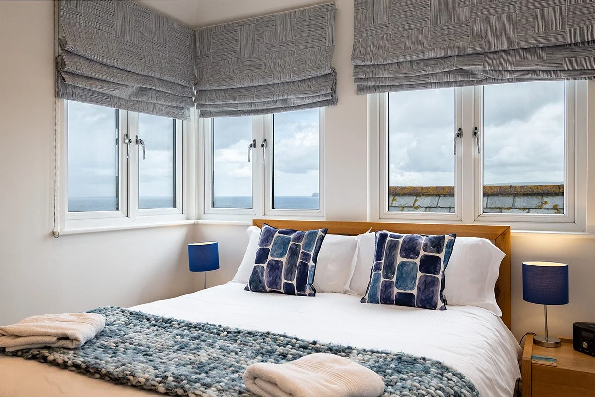 double bedroom with sea view at derowen holiday let in Port Isaac