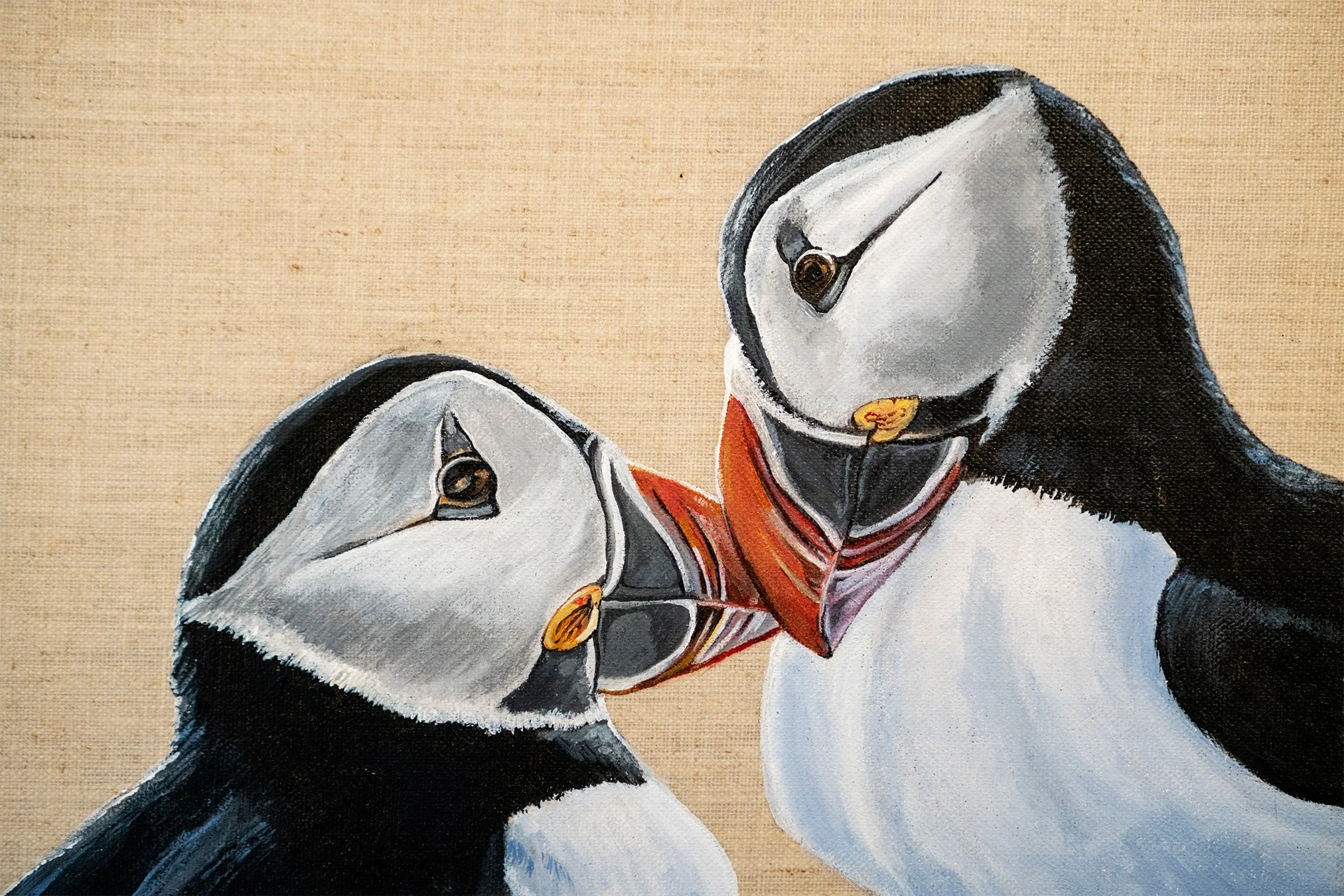 painting of a pair of puffins, by artist stacey sibley