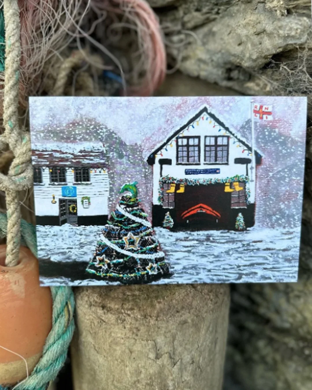 2024 port isaac rnli charity christmas card by stacey sibley