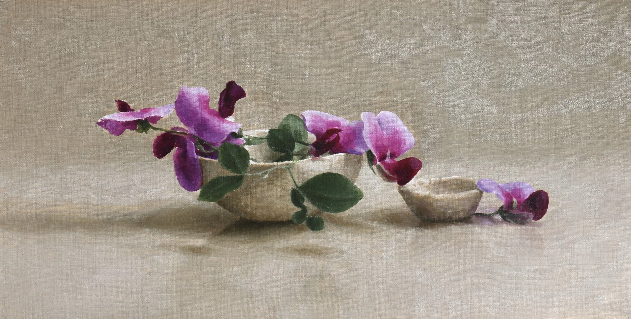 A LITTLE BOWL OF WILD SWEET PEAS by Emma bush