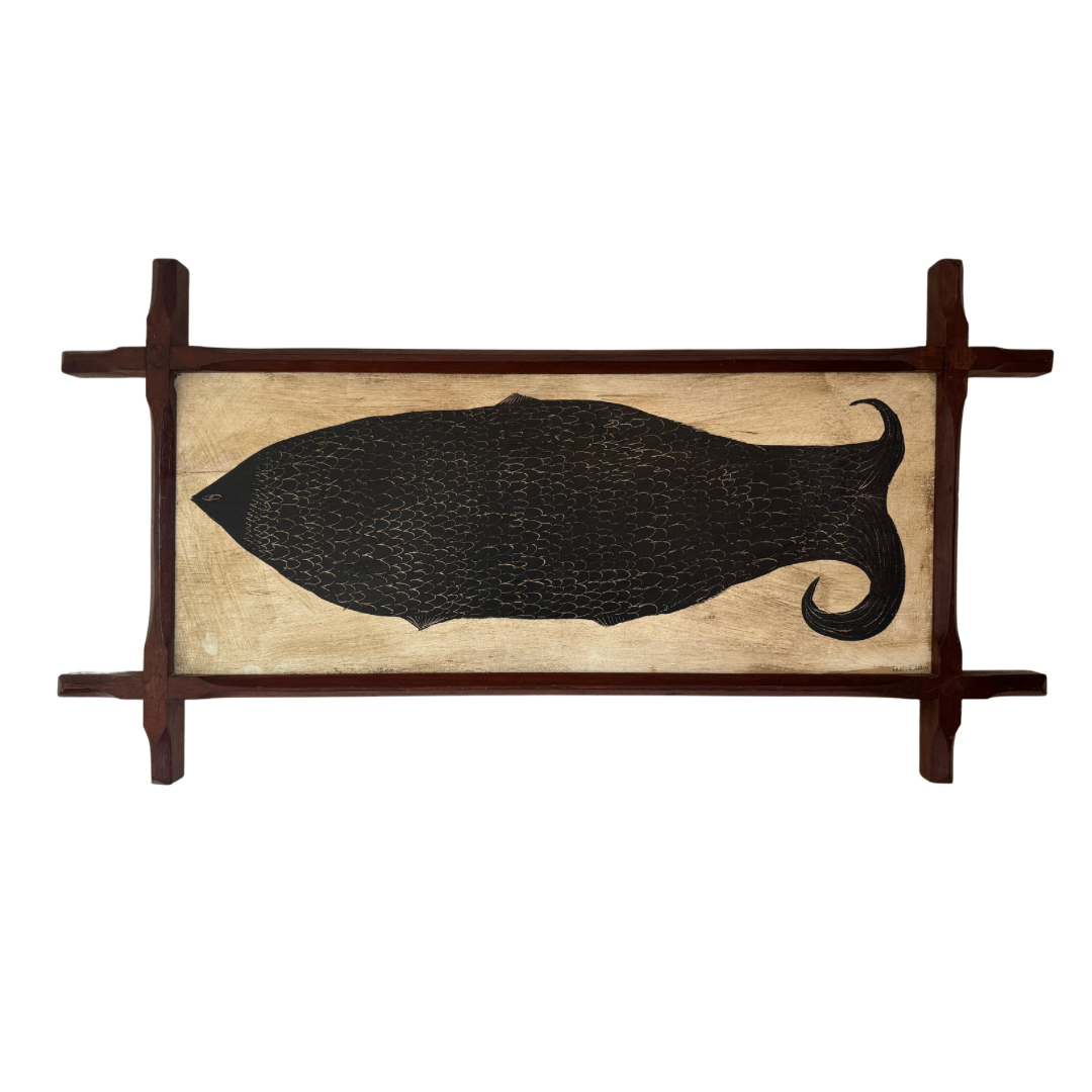 🔴FISH | Waxed Acrylic Sgraffito on Wood Board | 77 x 41 cm | £