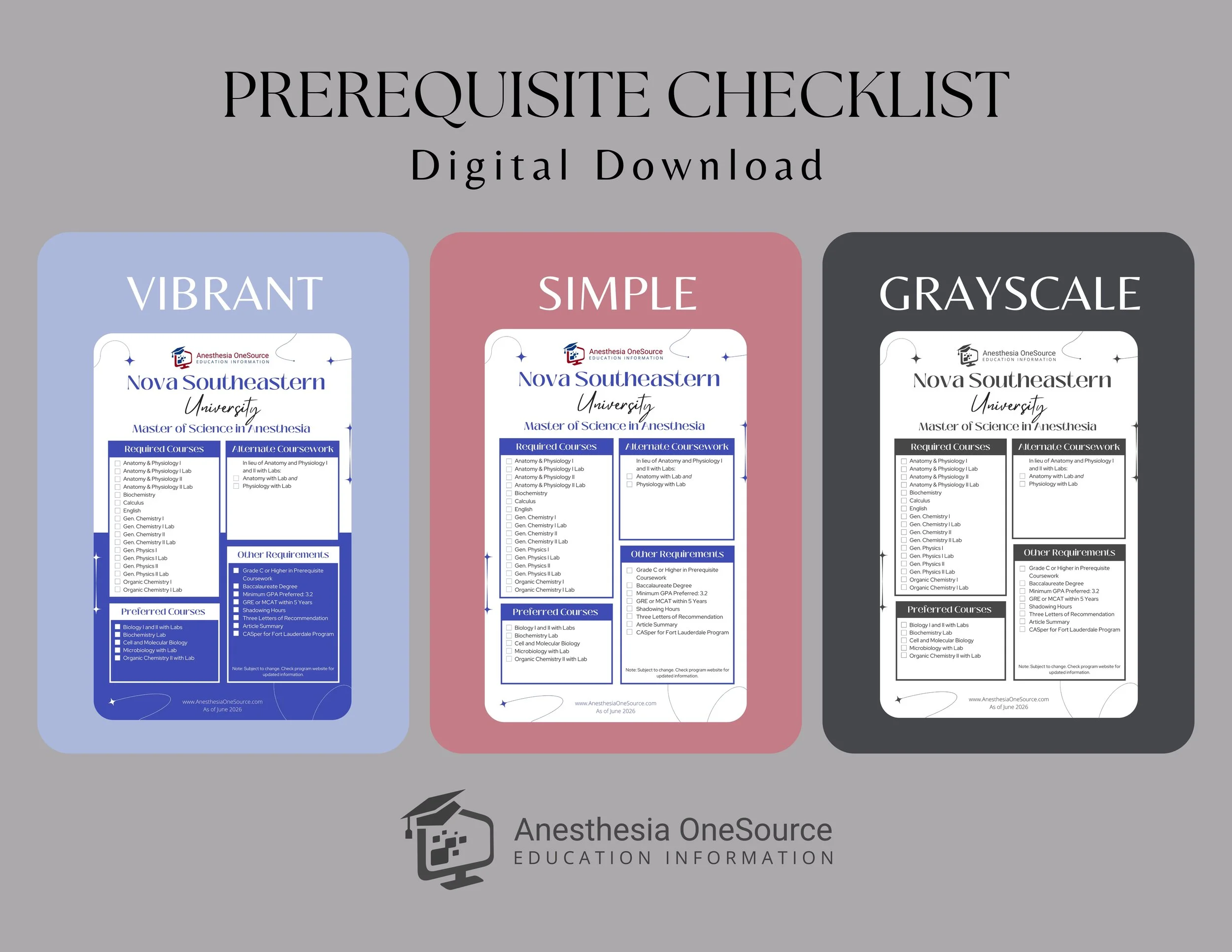 Nova Southeastern University Anesthesiologist Assistant Prerequisite Checklist