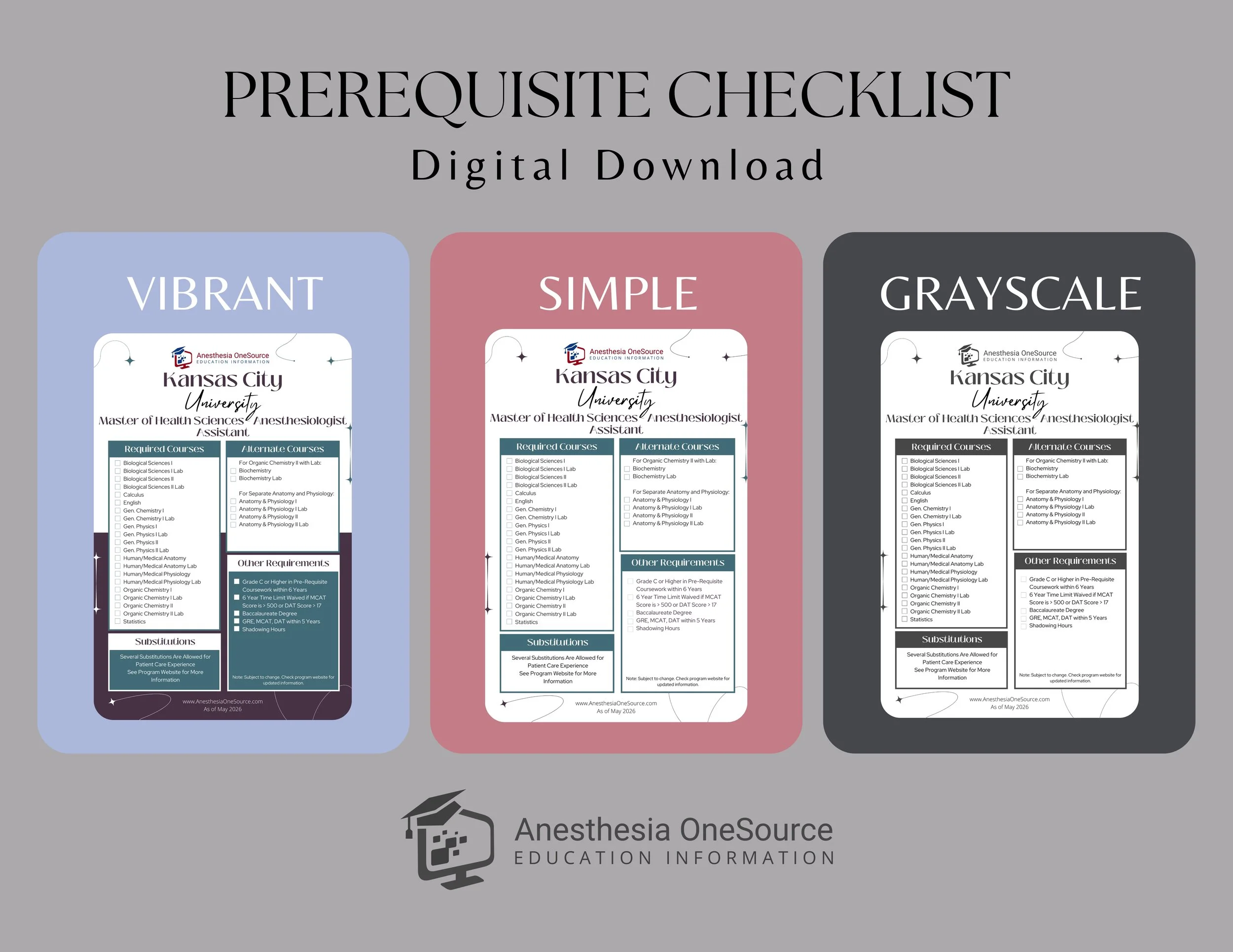 Kansas City University Anesthesiologist Assistant Prerequisite Checklist