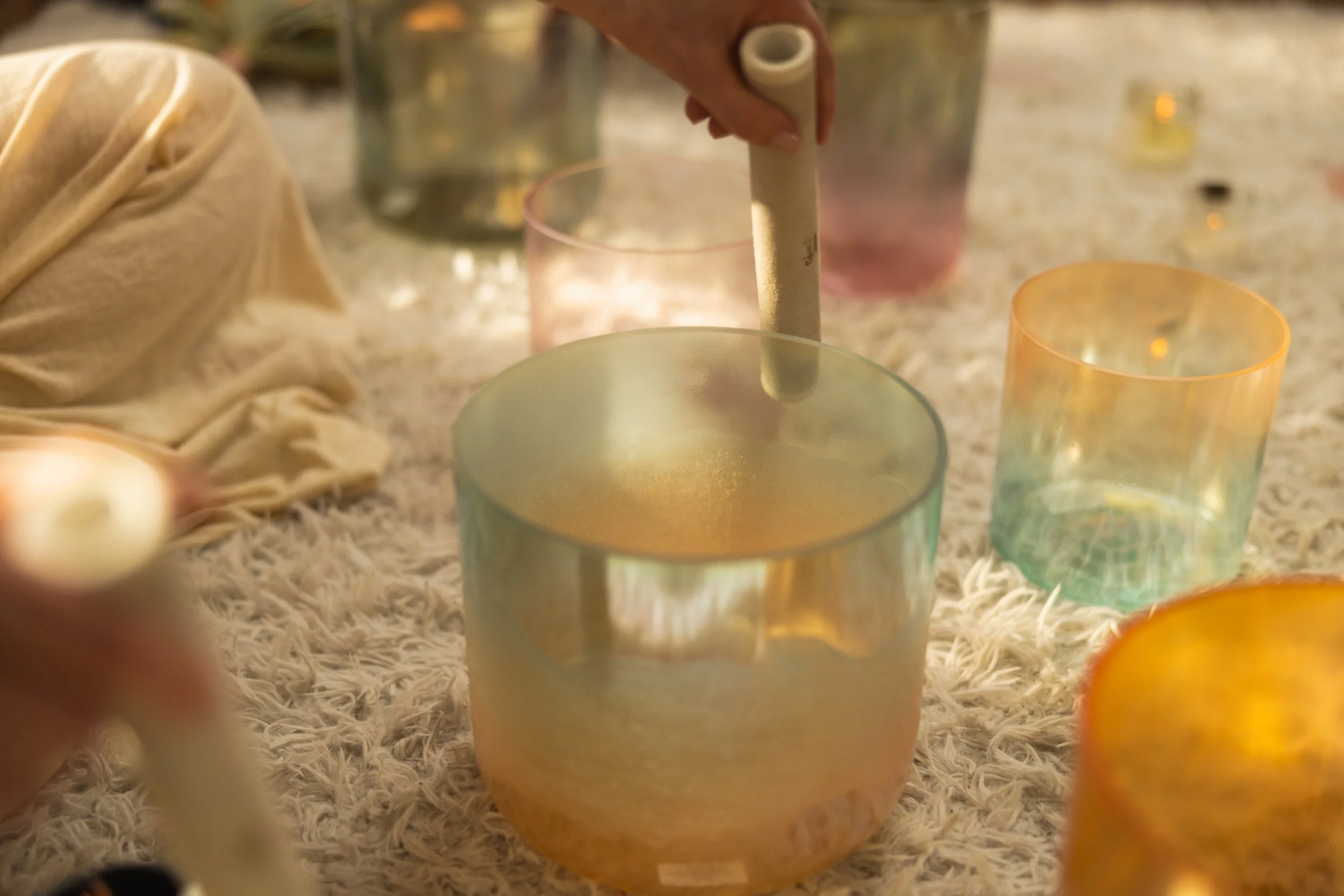 Singing bowls during sound bath