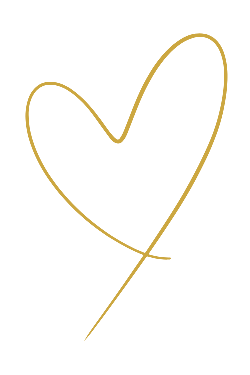 A gold-colored line drawing of a heart with a stick extending downward, on a black background.