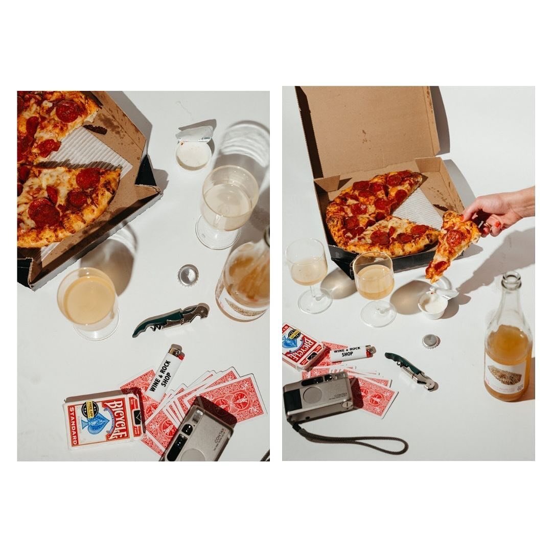 Lil high / low moment with domino&rsquo;s + natural wine, shot in my home