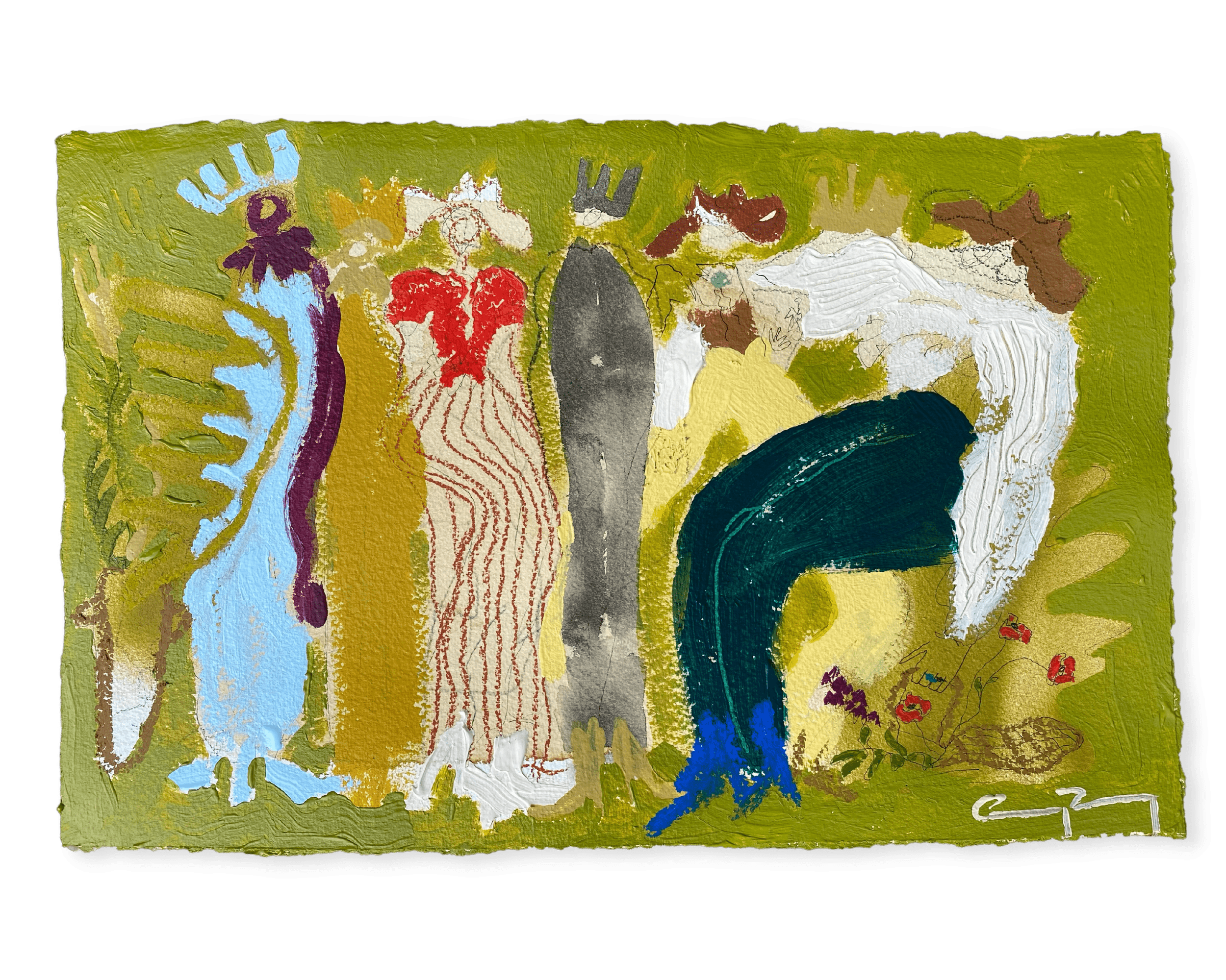 Force of Habit  2022, 11.5 x 18” Acrylic, spray paint, oil stick, pastel, ink, graphite, and coffee on papers