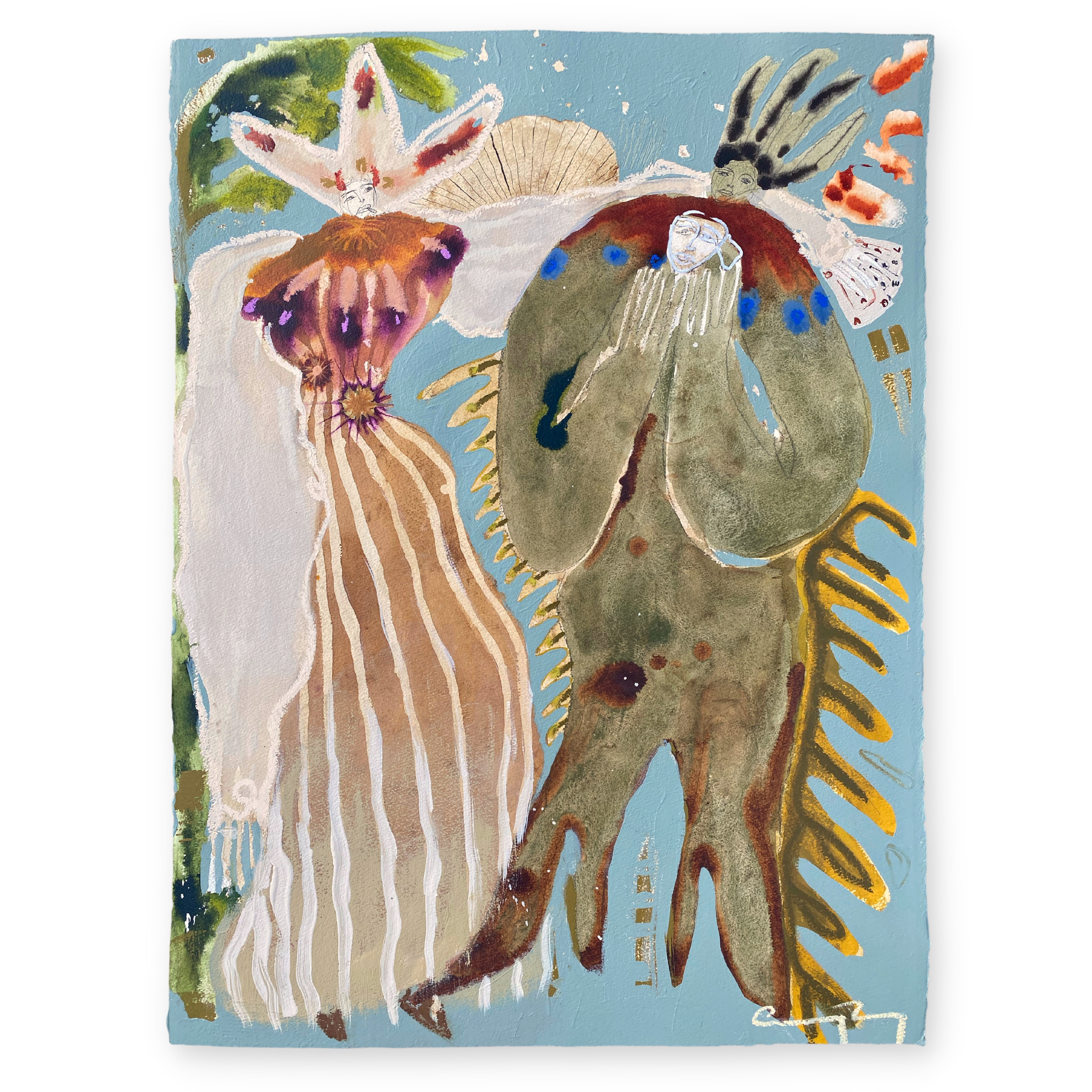 Bitter Bird  2023, 29.5 x 41” Acrylic, oil stick, ink, coffee, and graphite on paper