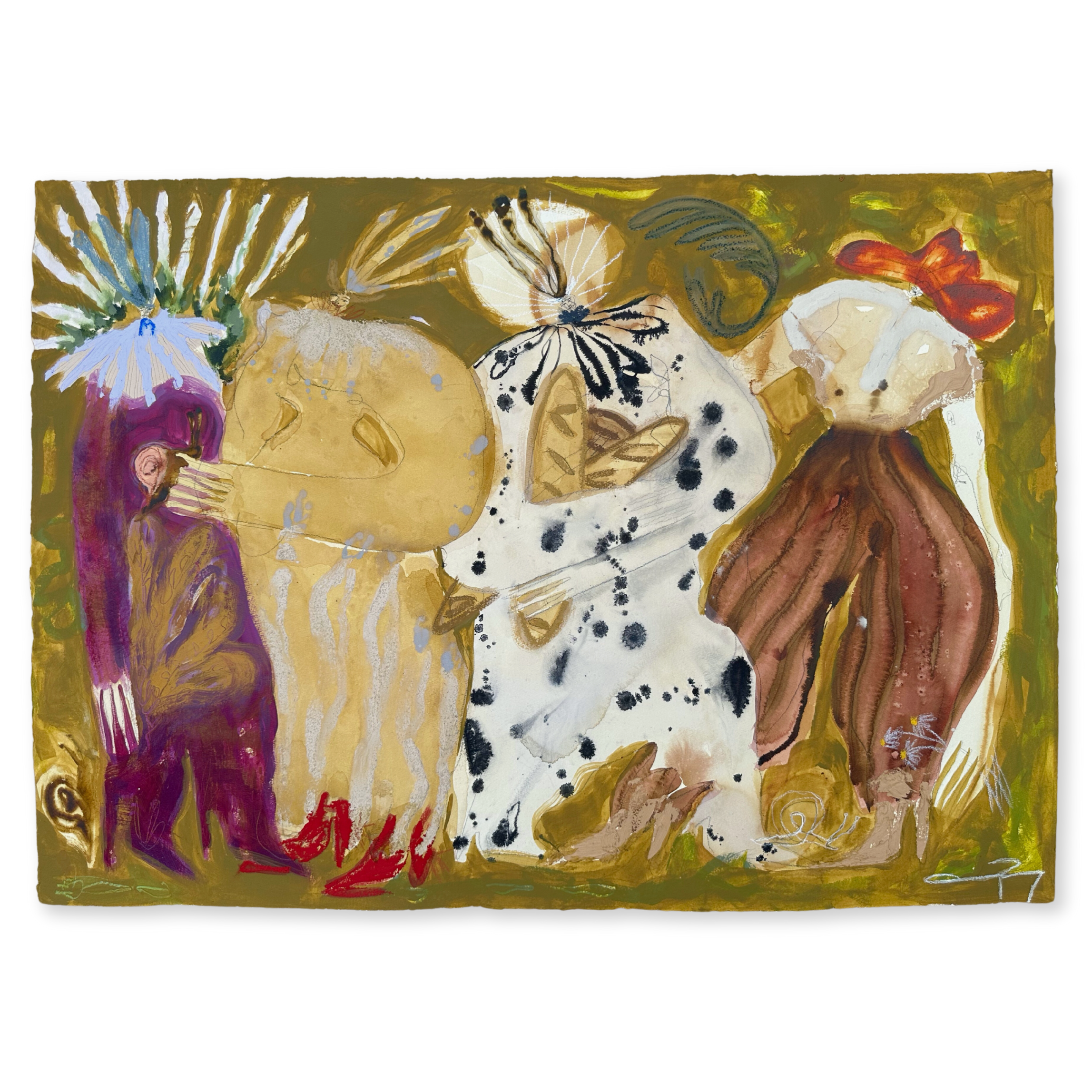 Snail Territory  2023, 41 x 30” Acrylic, oil stick, ink, coffee, and charcoal on paper