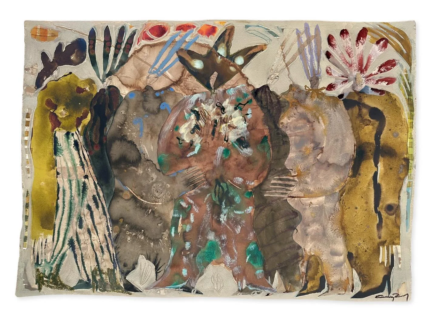 ‘Lip Service’ 41 x 29.5”
Coffee, ink, watercolor, acrylic + oil stick on 300lb cold-pressed paper
(Sold)
From series No. 6 with @tappancollective this summer