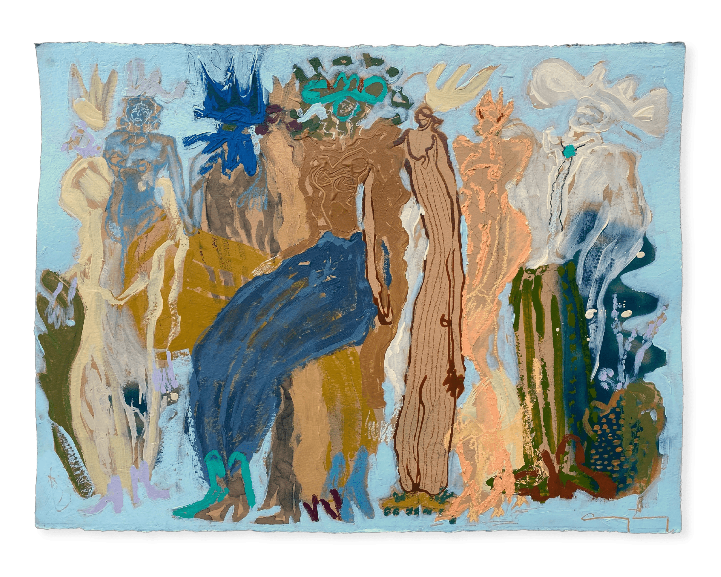 Ash + Clay   2022, 22 x 30” Acrylic, oil stick, spray paint, soft pastel, ink, coffee and charcoal on paper