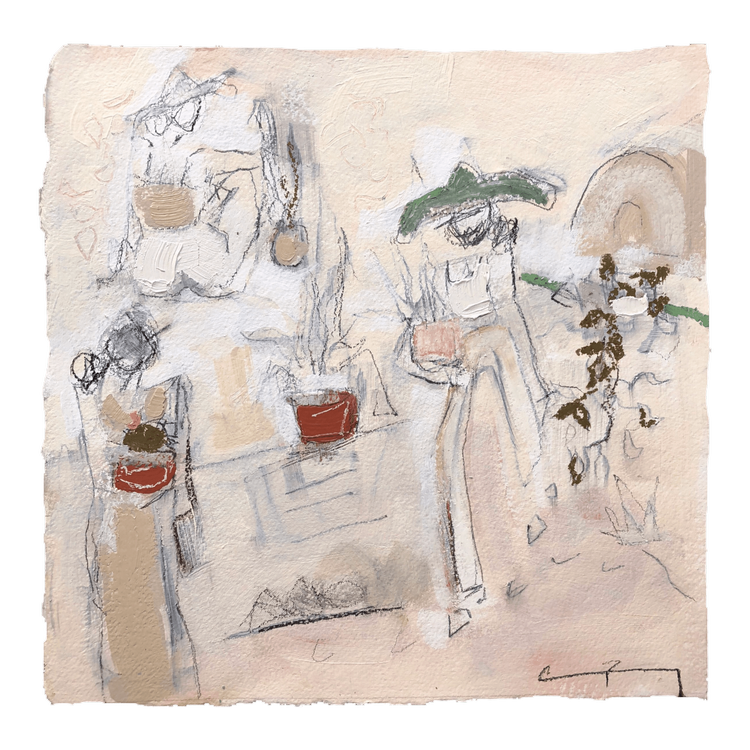 Walk the Garden  2017, 10 x 10” Oil, acrylic + charcoal on paper