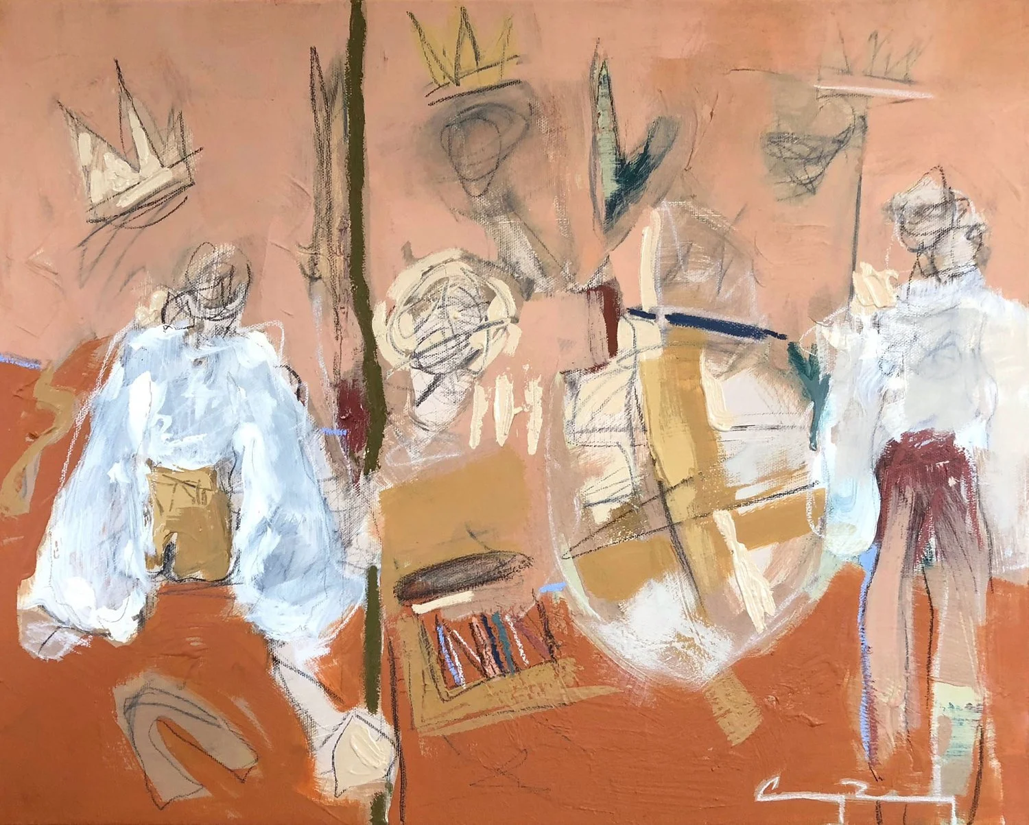 Women Reclined  2019, 11 x 14” Oil, oil stick, acrylic + charcoal on canvas