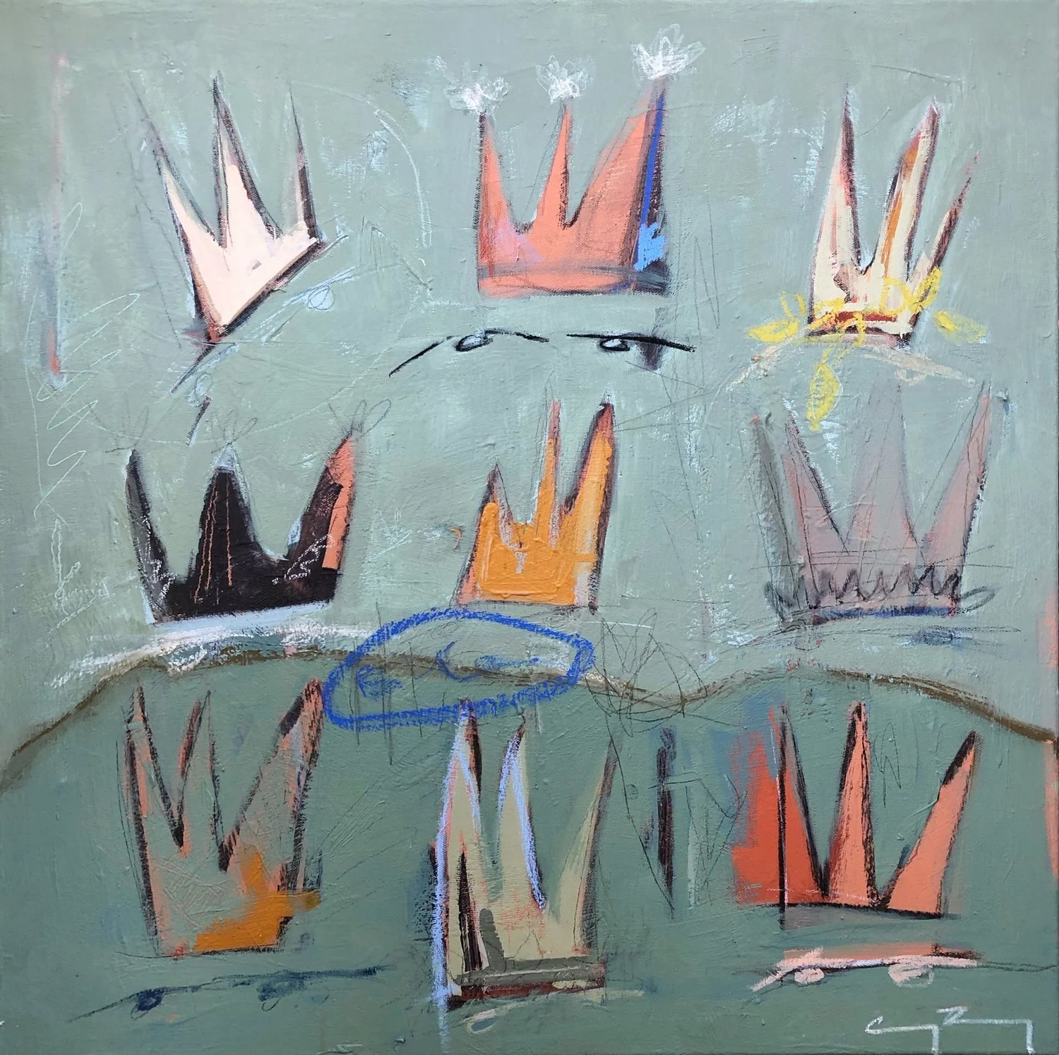 Blue Rose   2019, 24 x 24”  Oil stick, acrylic + graphite on canvas