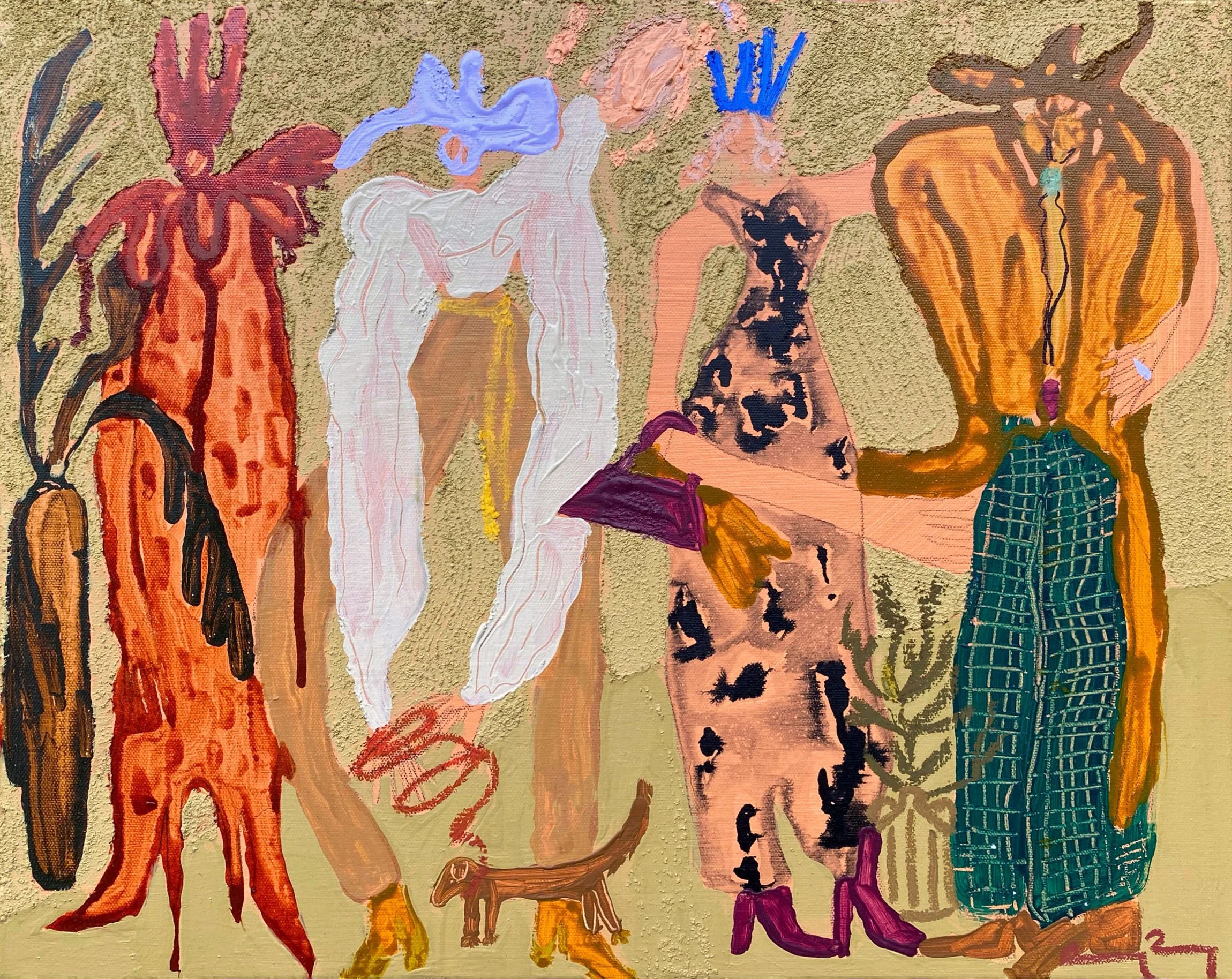 Apology Cactus  2022, 16 x 20” Acrylic, ink, oil stick, and sand on canvas