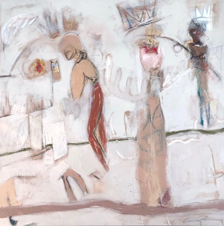 Fort Club  2019, 30 x 30” Oil, oil stick, graphite, + acrylic on canvas