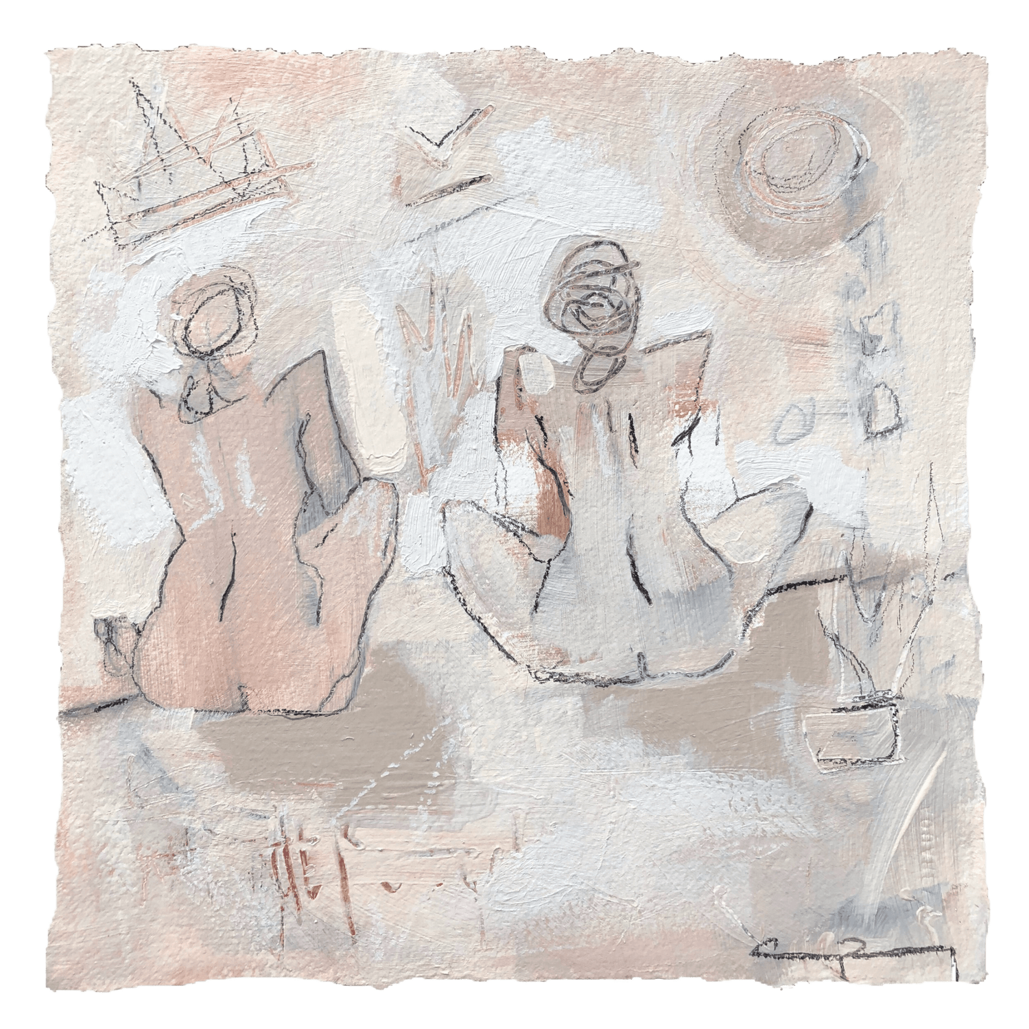 Two Seated Nude  2017, 12 x 12” Oil, acrylic + charcoal on paper