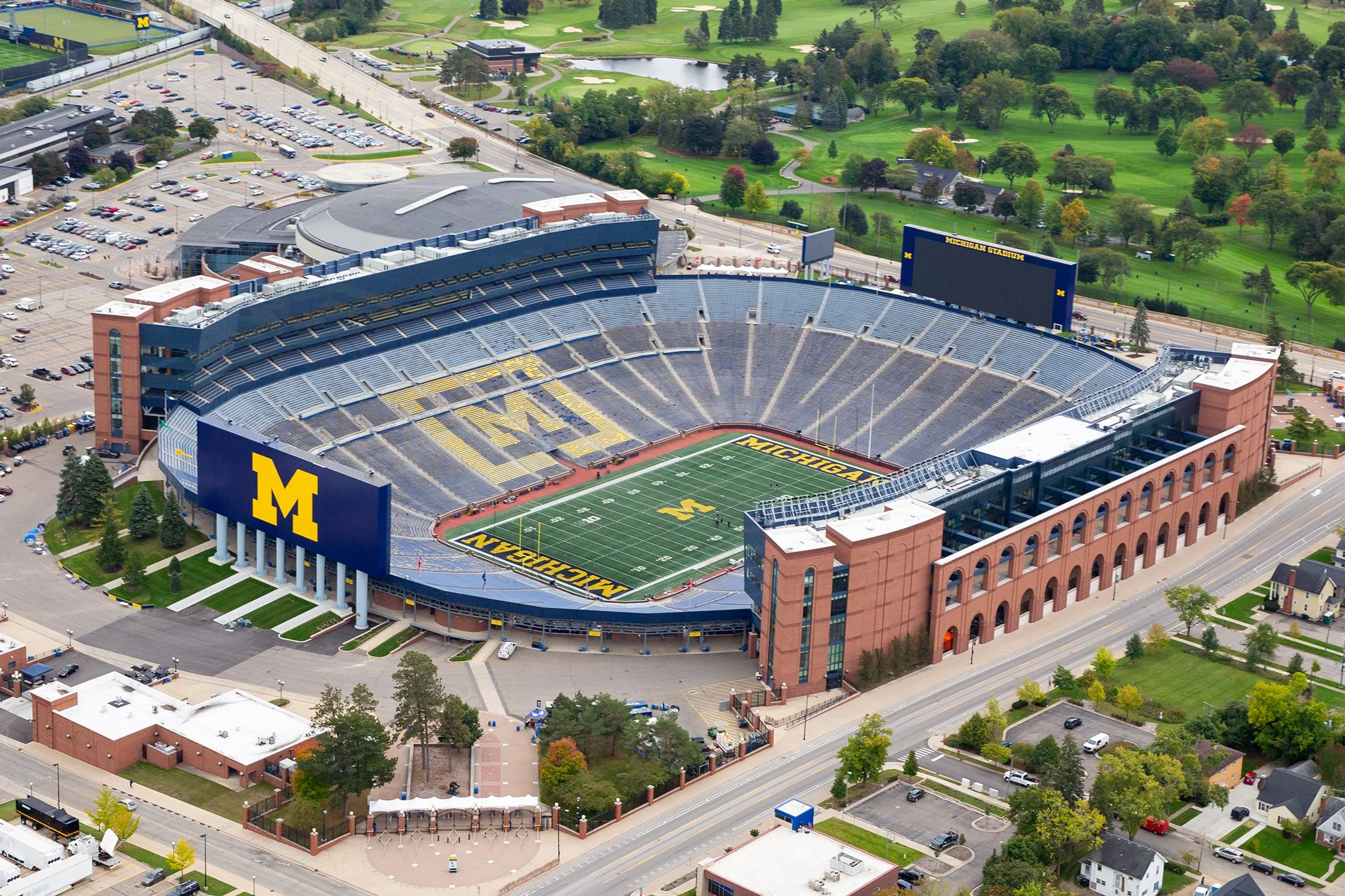 An aerial view of the Big House 