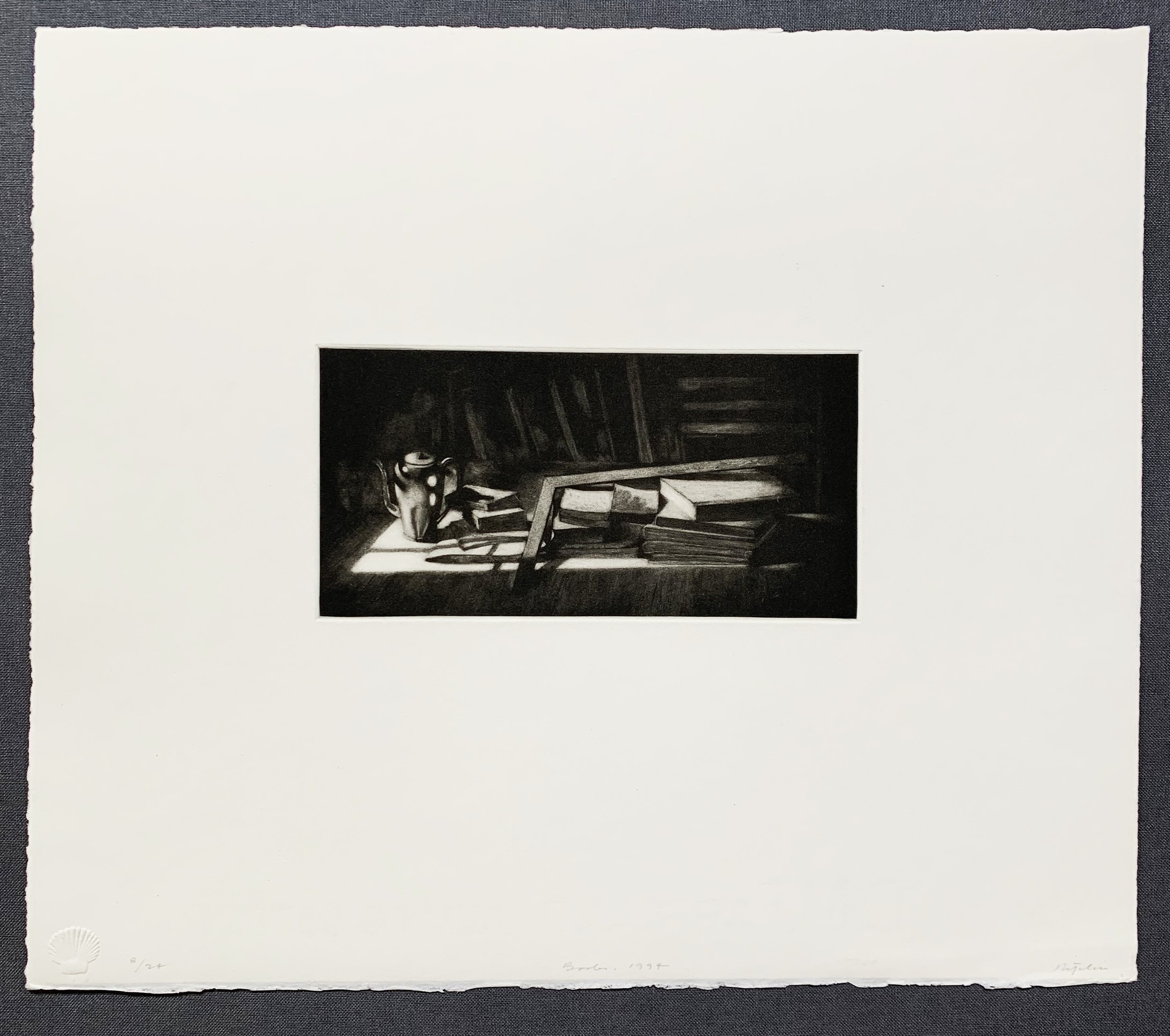   Books,   mezzotint, 2 3/4 x 5 3/4 inches (image), 12 x 10 1/4 inches (image), edition 24, 1994    purchase this print   
