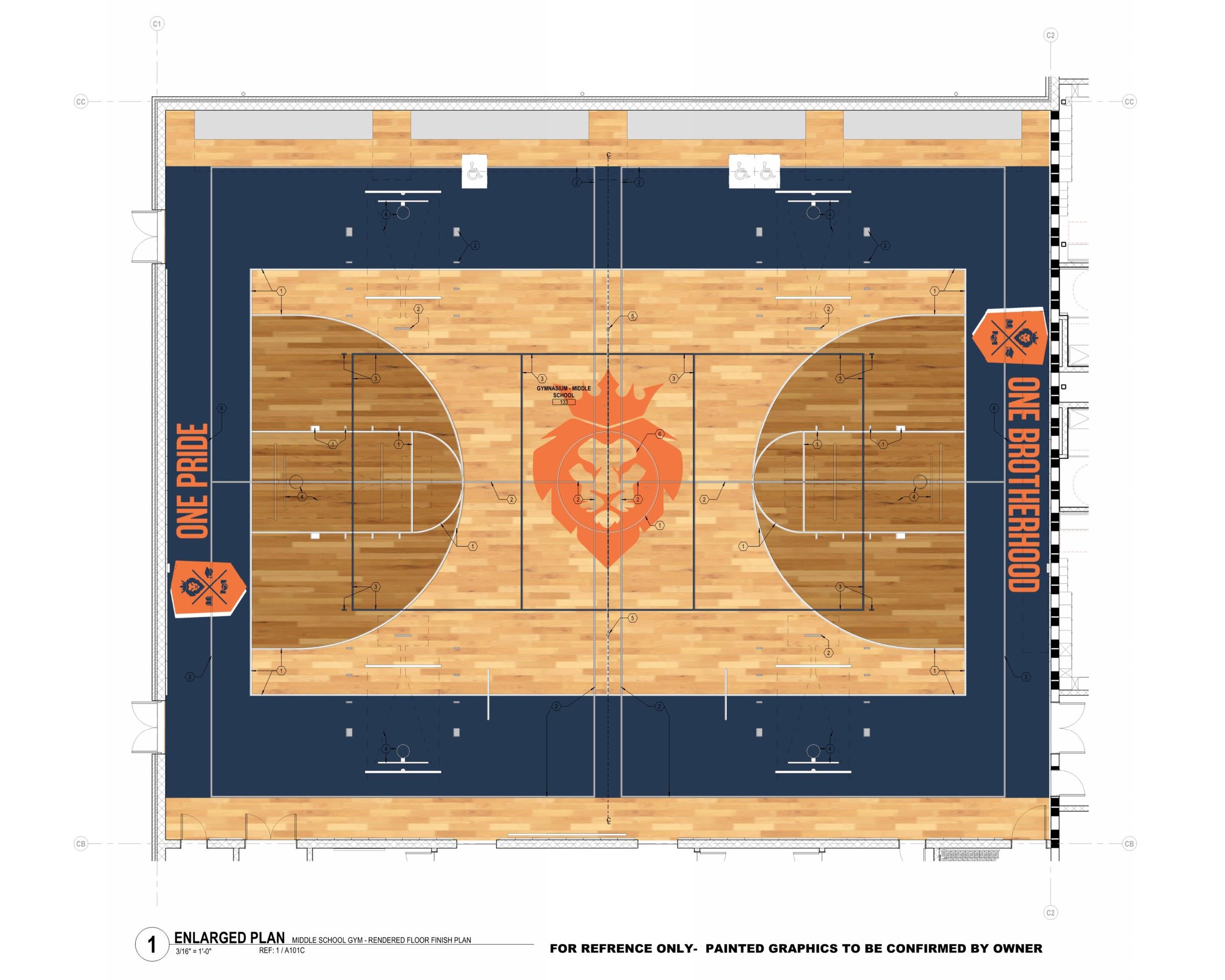 Rendered Graphics Finish Plan: Middle School Gymnasium