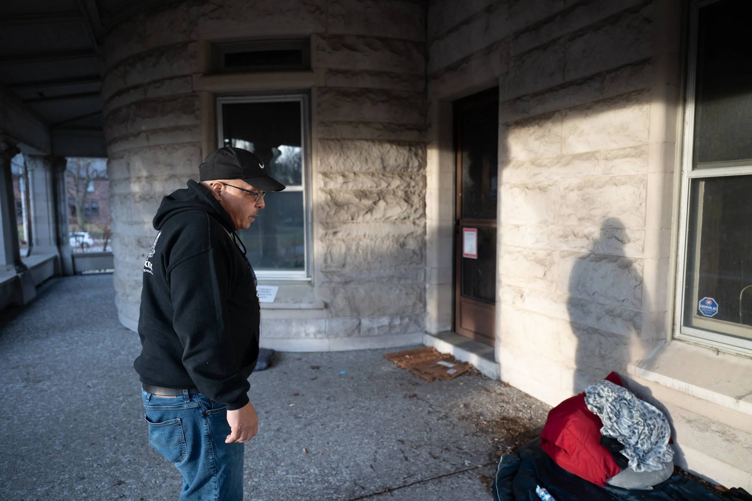 Stephen Rosa checks in on a reported sleeping site at Asbury Church on March 13, 2026. 