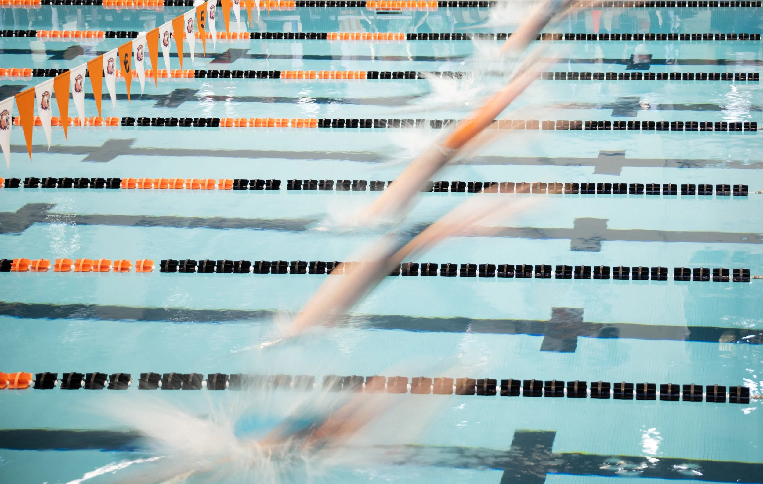 Swimmers dive off of the diving block for the men’s 200-yard individual medley during the Don Richards Invitational  at the Judson Hale Aquatics Center in Rochester, N.Y. on Dec. 6, 2025. Freshman Griffin Tomsheck from the Rochester Institute of Tech