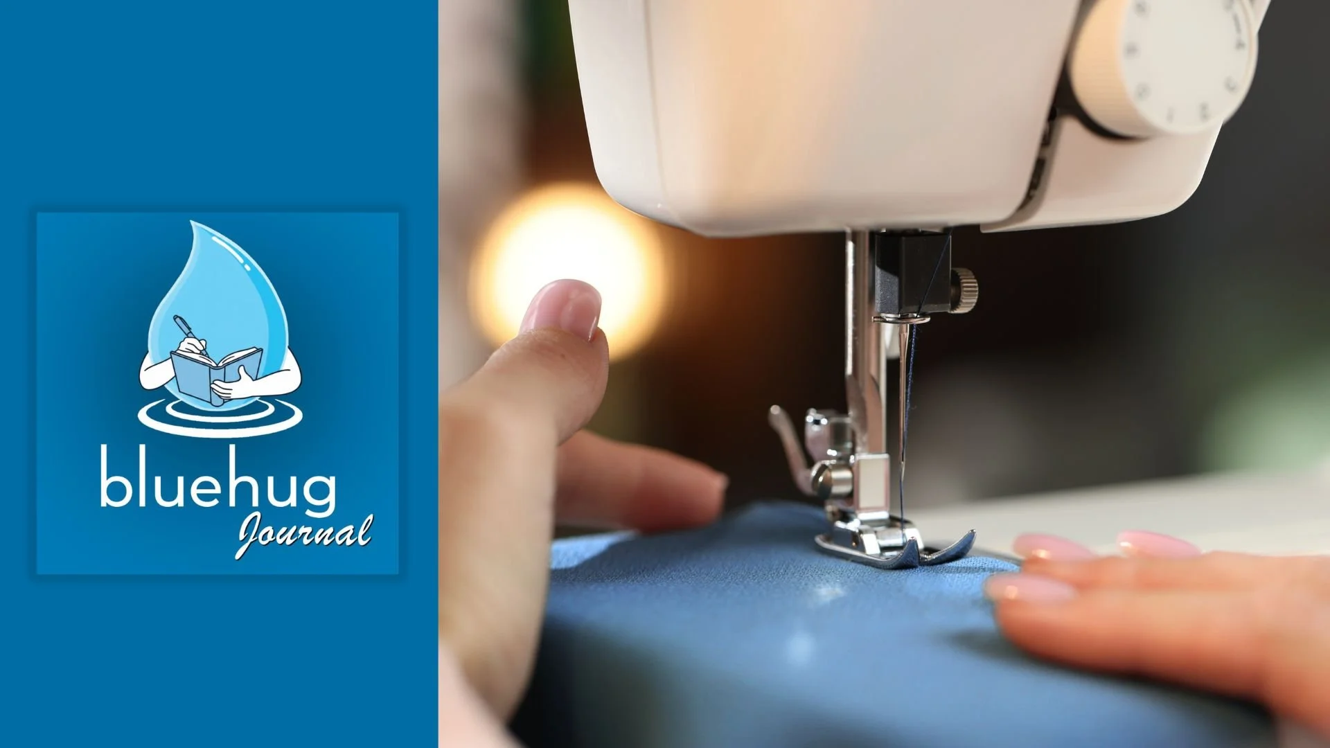 Woman sewing a prototype of The Blue Hug