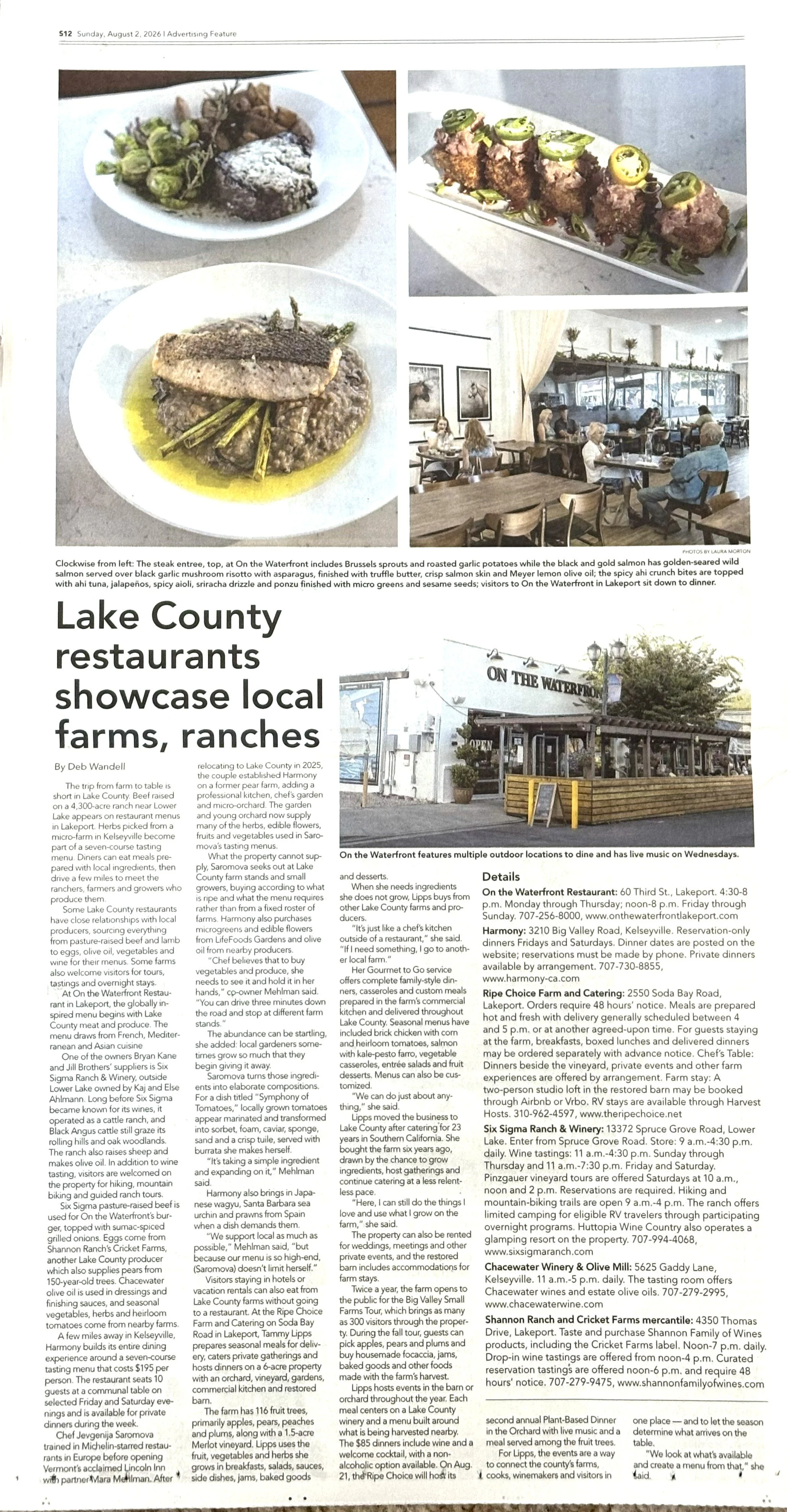 Article from SF Chronicle on Lake County Restaurants