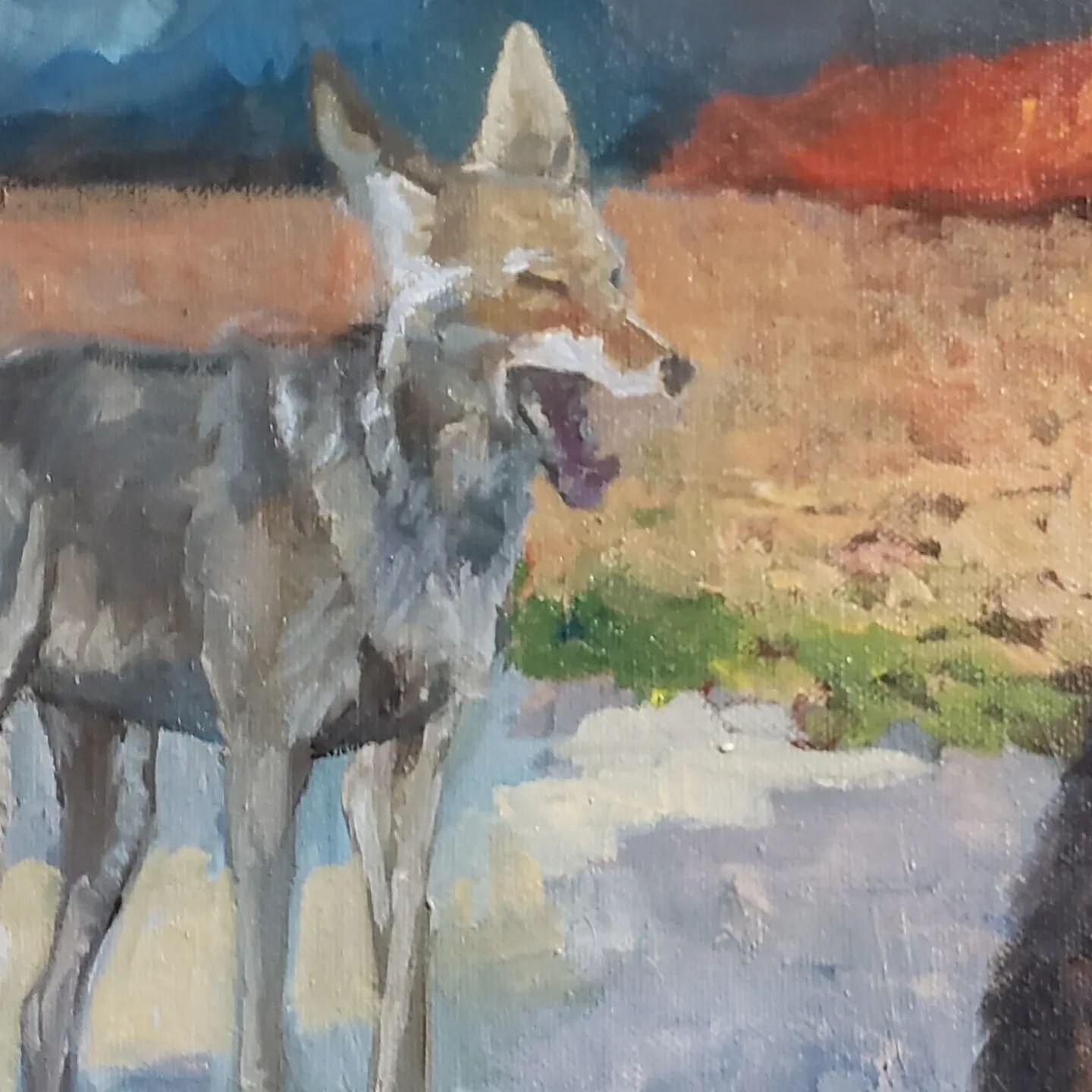 Detail sneak peek on another painting  I also started this week!  I am loving this one 😍❤ just had to share, that is all 🤗
.
.
.
.
#leonagamble #coyote #dreamon #singforthemoment #oilpainting #detail